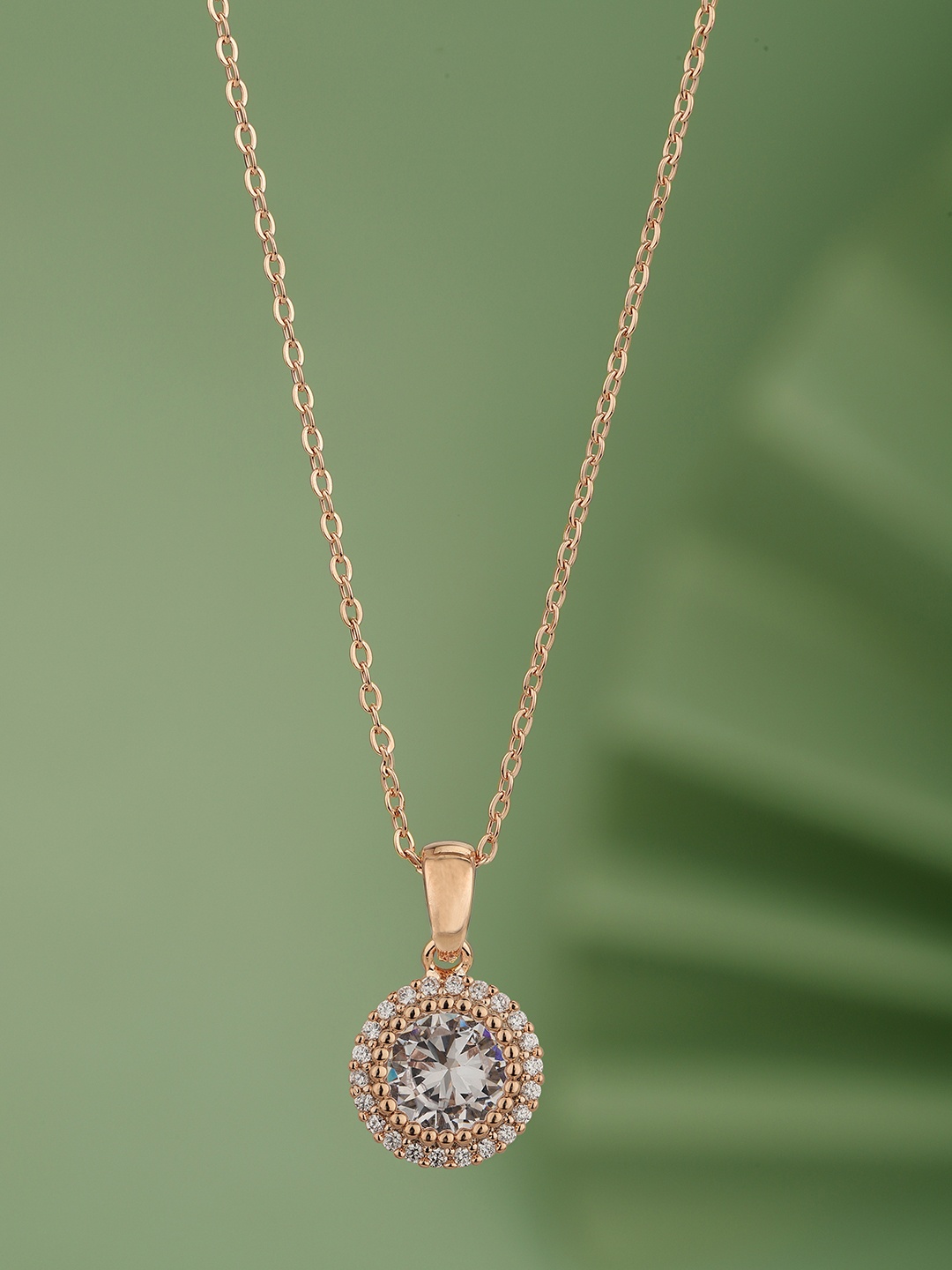 

Carlton London Rose Gold-Plated CZ-Studded Circular Pendant with Chain