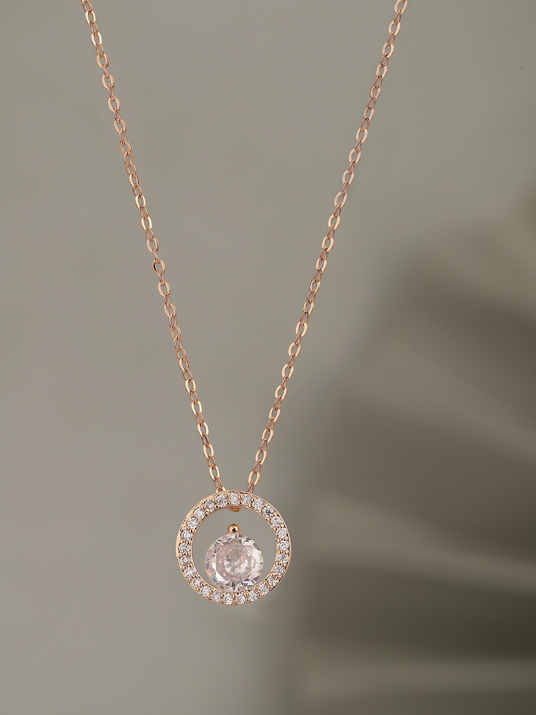 

Carlton London Rose Gold-Plated CZ-Studded Circular Pendant with Chain