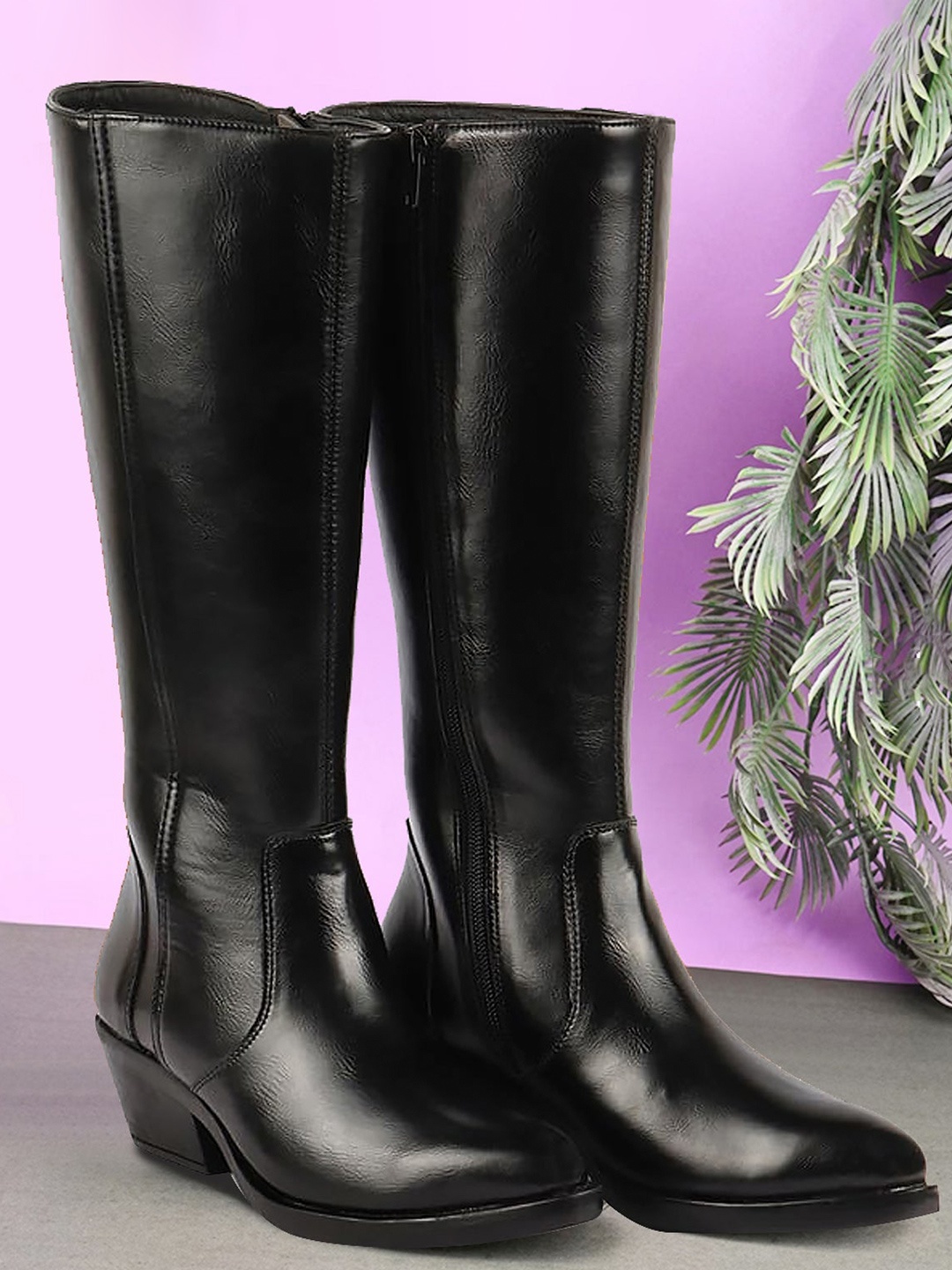 

FAUSTO Women Pointed Toe High-Top Blocked Boots, Black