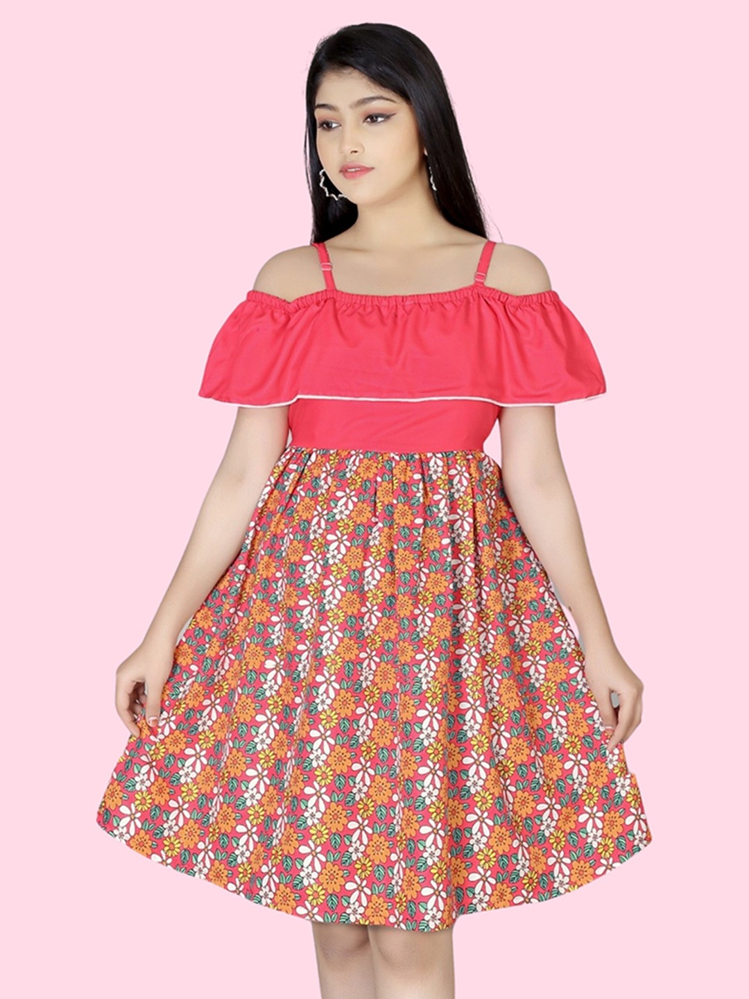 

BAESD Girls Floral Printed Fit & Flare Dress, Red