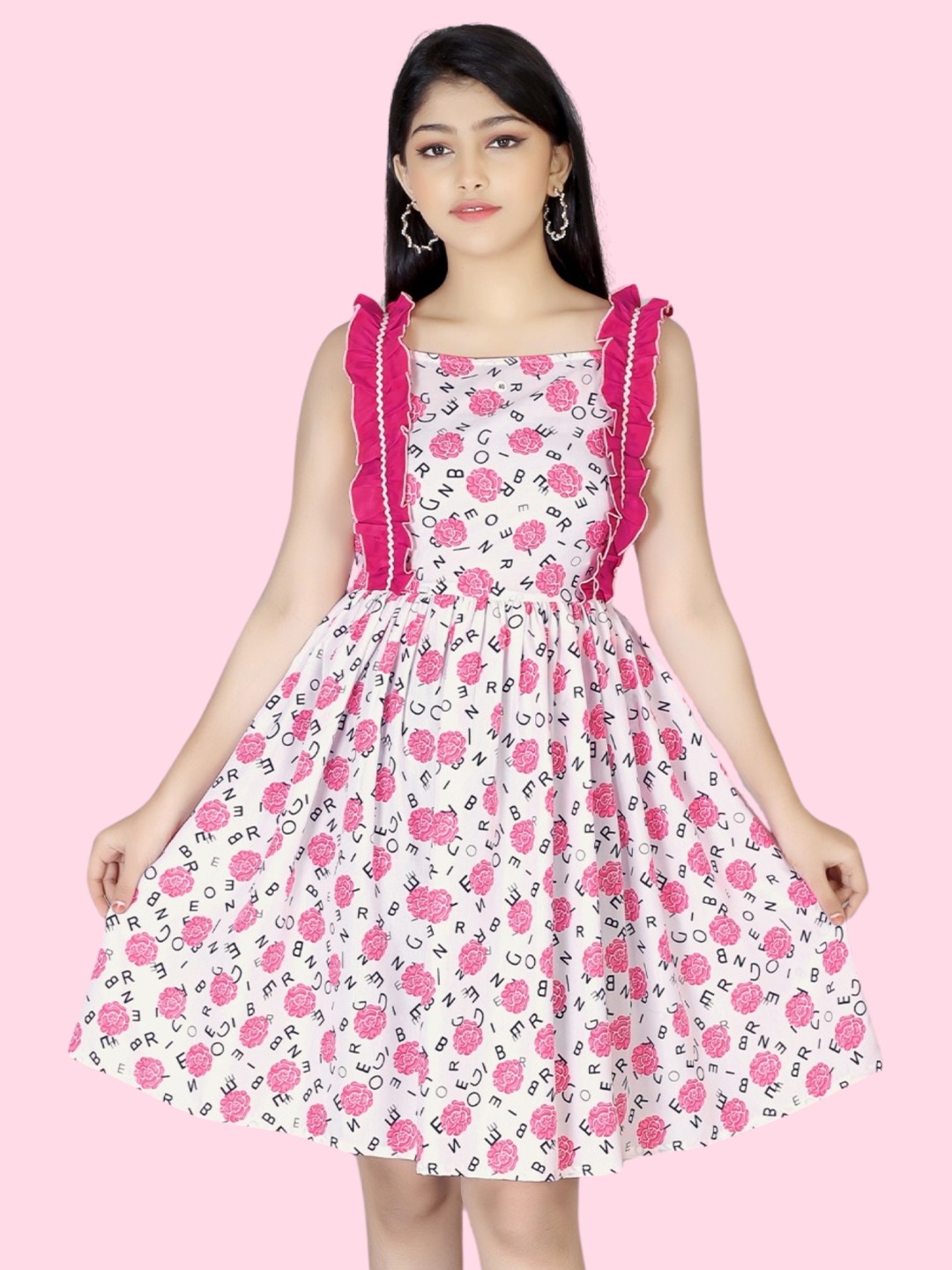

BAESD Girls Floral Printed Ruffles Fit & Flare Dress, Pink