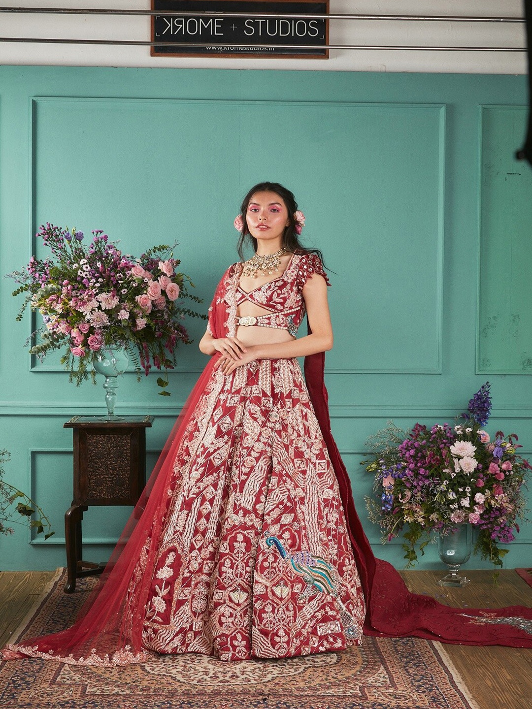 

Bindani by Jigar & Nikita Red & White Embroidered Beads and Stones Made to Measure Lehenga Blouse With