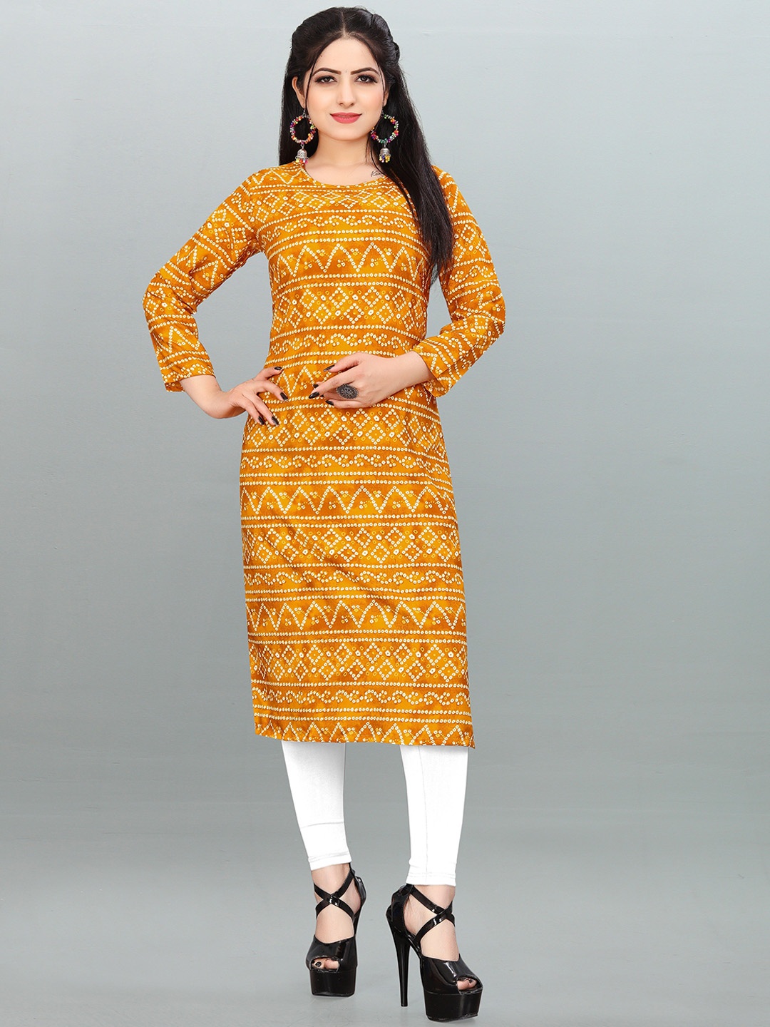 

TITANIUM SILK INDUSTRIES PVT. LTD. Ethnic Motifs Printed Straight Kurta, Yellow