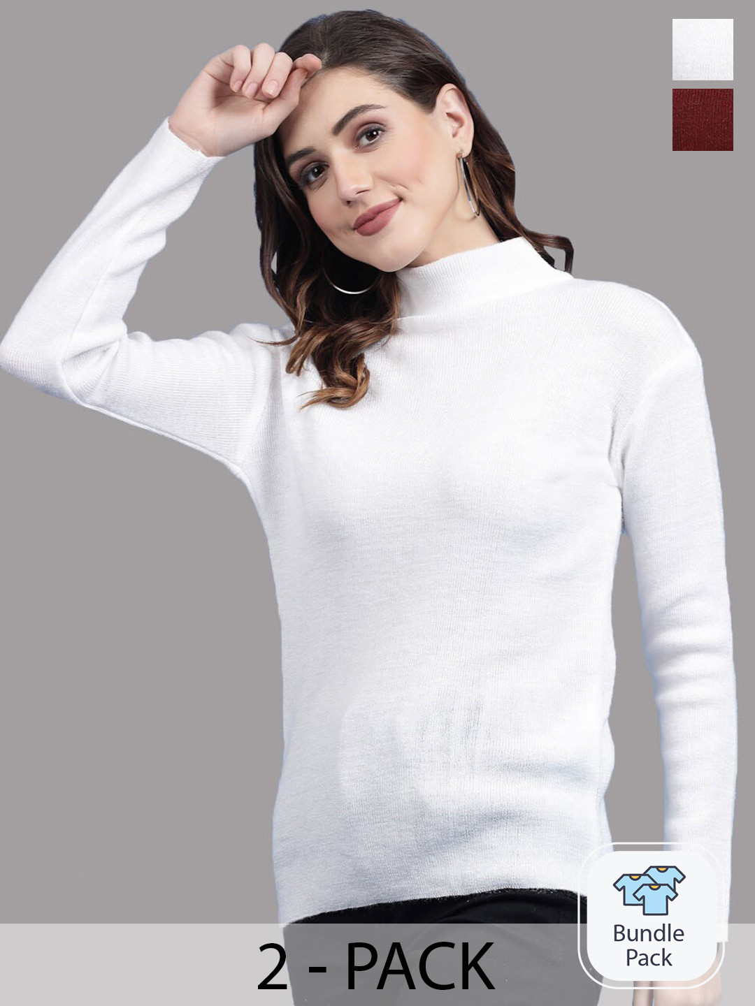 

Clora Creation Pack Of 2 High Neck Woollen Top, White