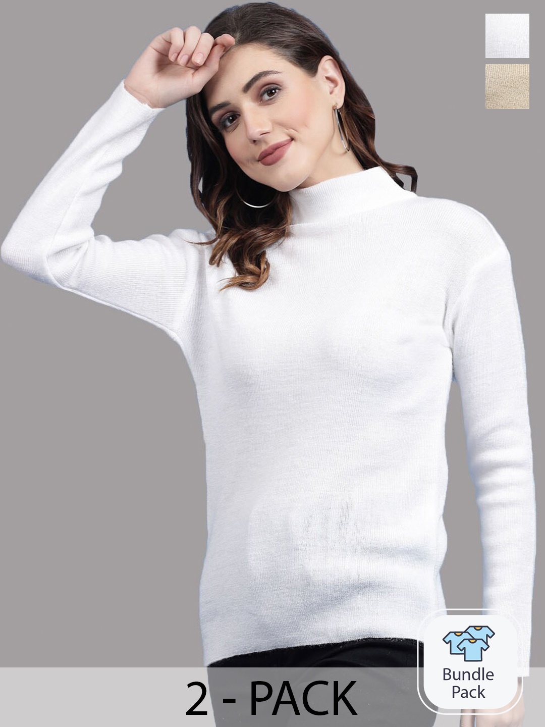 

Clora Creation Packof 2 Ribbed High Neck Woollen Pullover, White