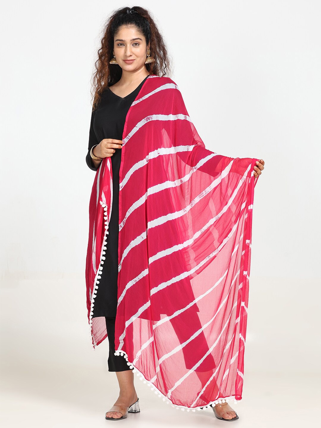 

HELLA FASHIONS Striped Chiffon Leheriya Dupatta, Fuchsia