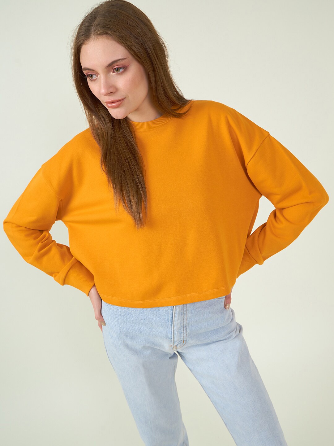 

Strong And Brave Odour Free Cotton Loose Fit Crop Pullover Sweatshirt, Orange