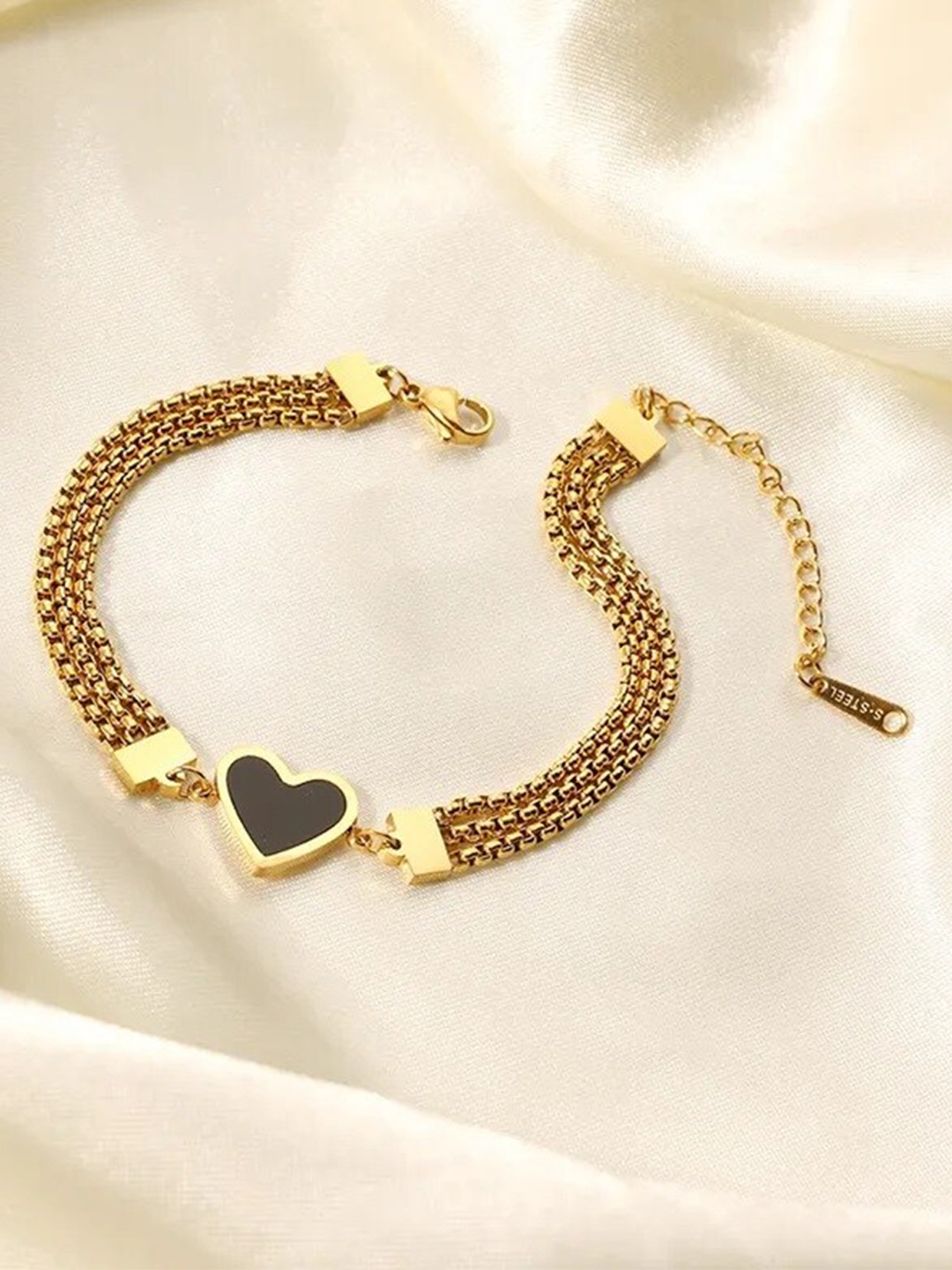 

KRYSTALZ Women Onyx Gold-Plated Heart Shape Link Bracelet