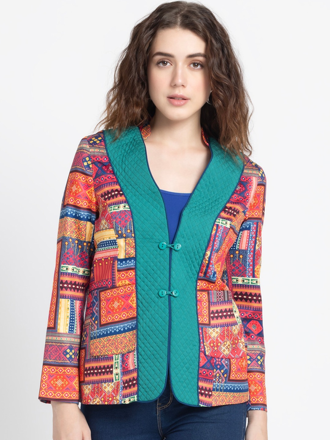 

SHAYE Lapel Collar Printed Single Breasted Casual Blazer, Green