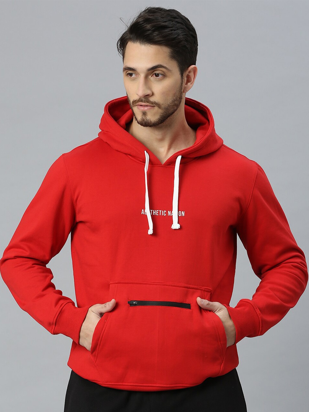 

AESTHETIC NATION Typography Printed Hooded Sweatshirt, Red
