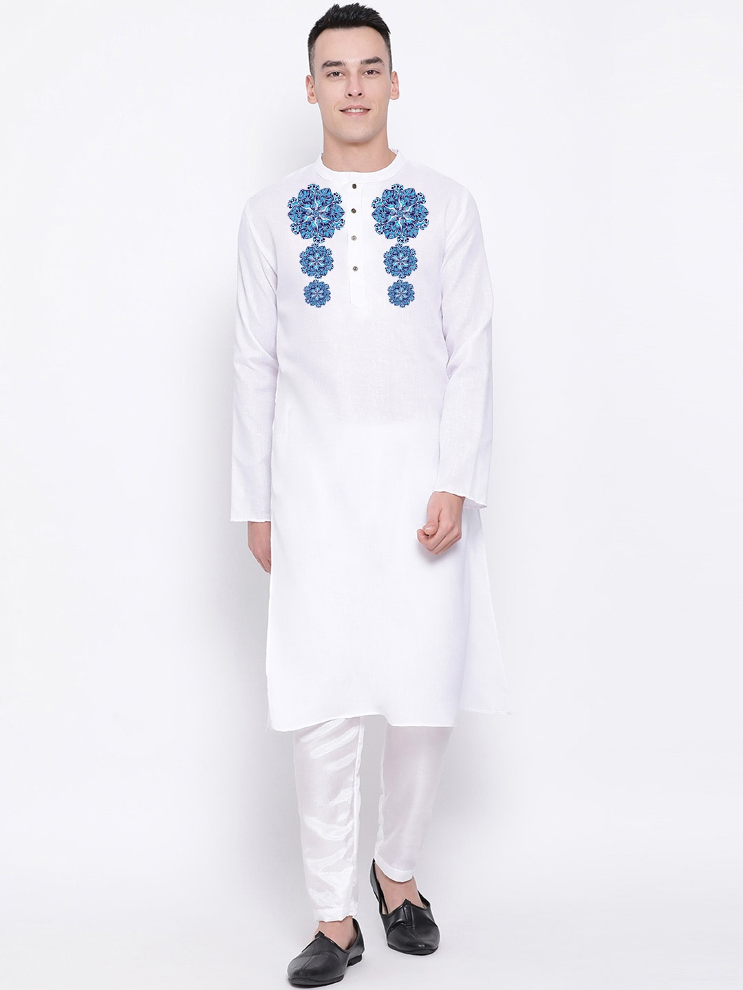 

DEVOILER Ethnic Motifs Printed Mandarin Collar Kurta, White