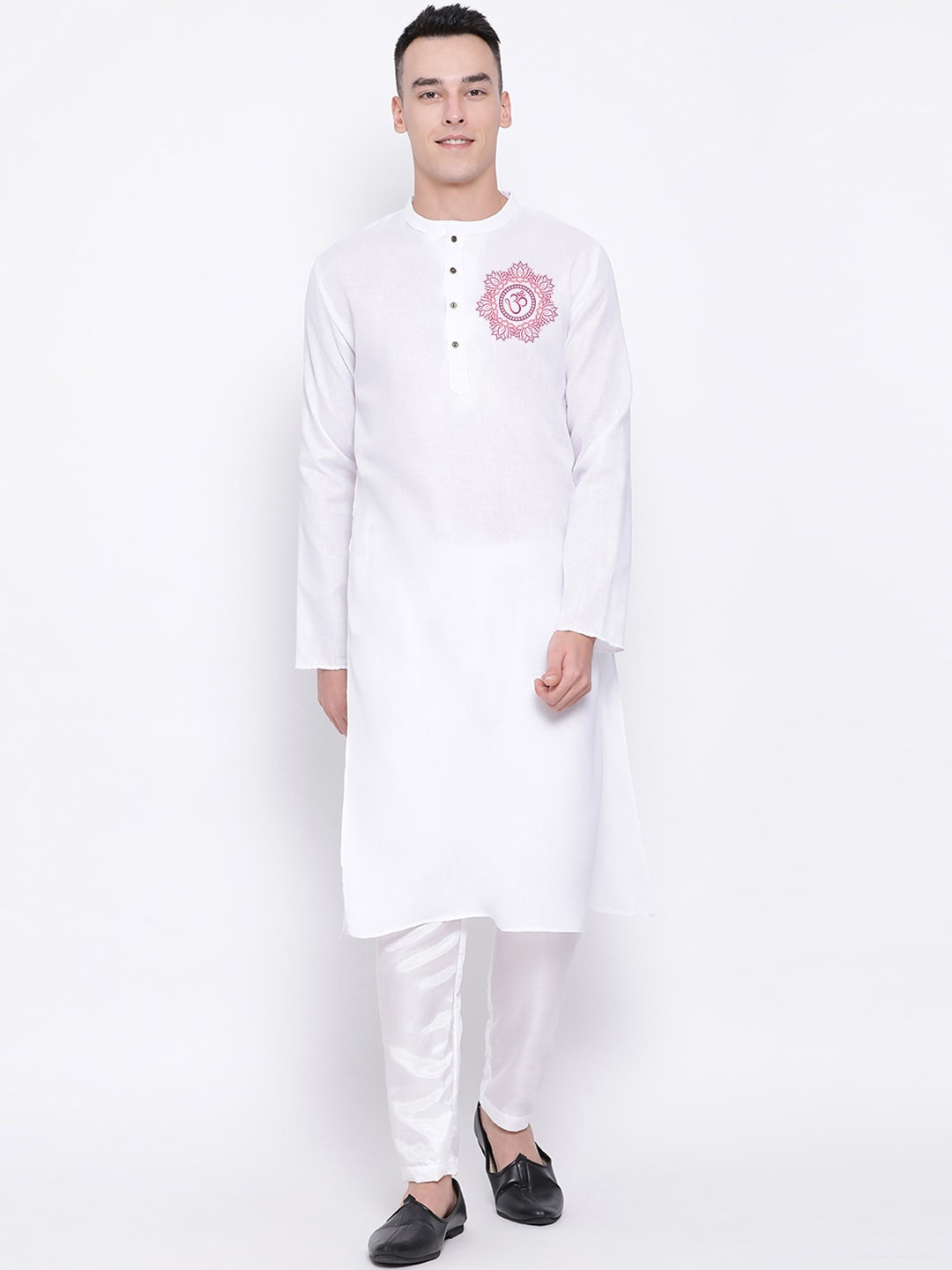 

DEVOILER Men White Thread Work Block Print Kurta