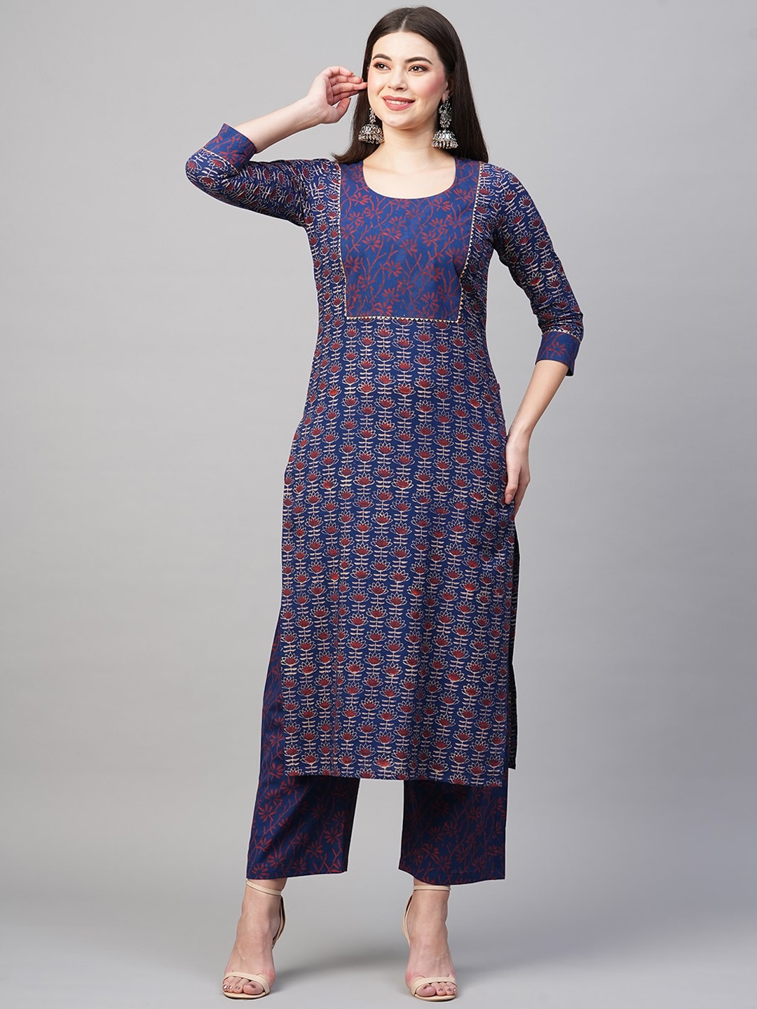 

KALINI Ethnic Motifs Printed Gotta Patti Kurta with Palazzos, Blue