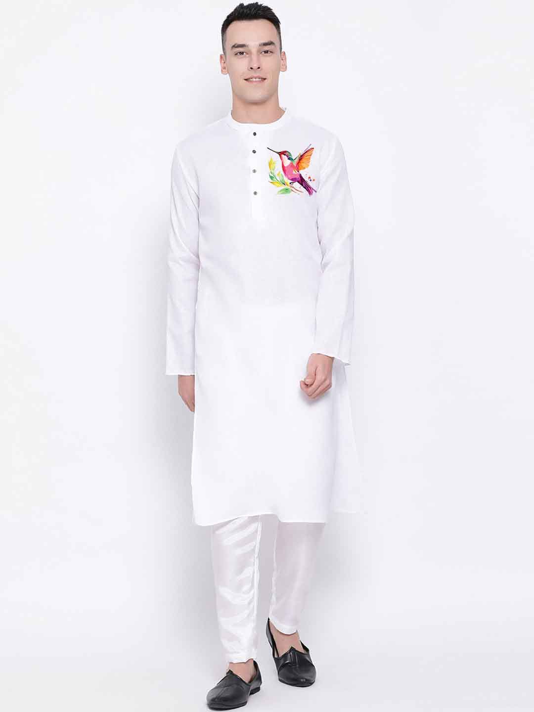 

DEVOILER Graphic Printed Mandarin Collar Regular Kurta with Pyjamas, White