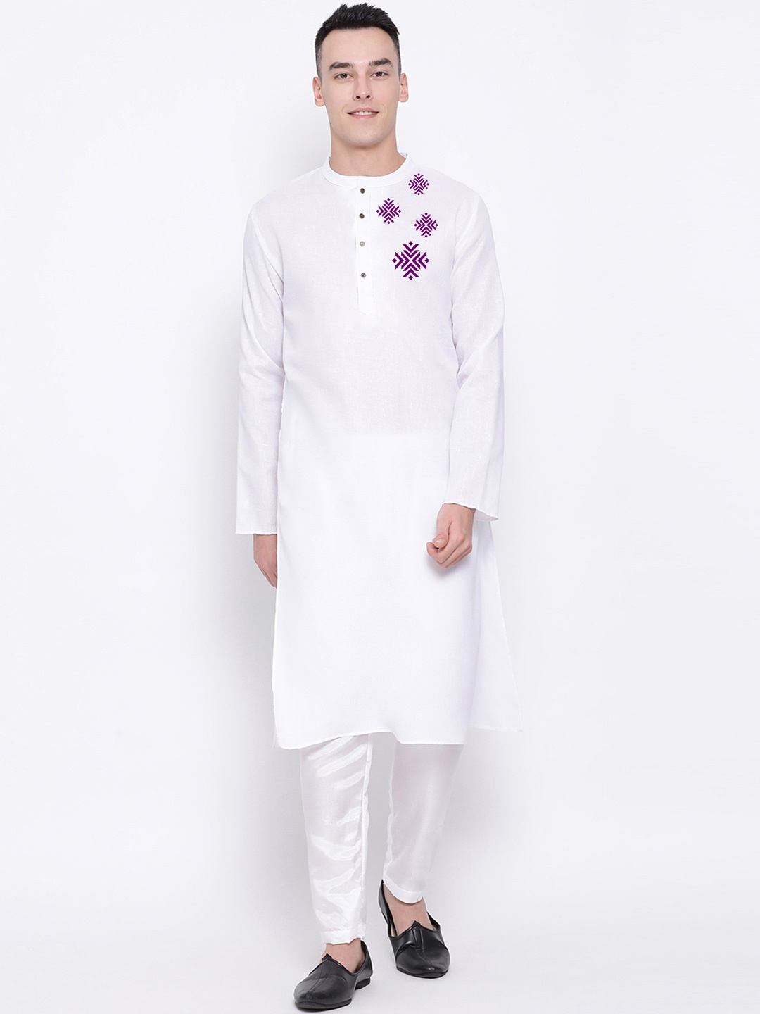 

DEVOILER Geometric Printed Regular Kurta with Pyjamas, White