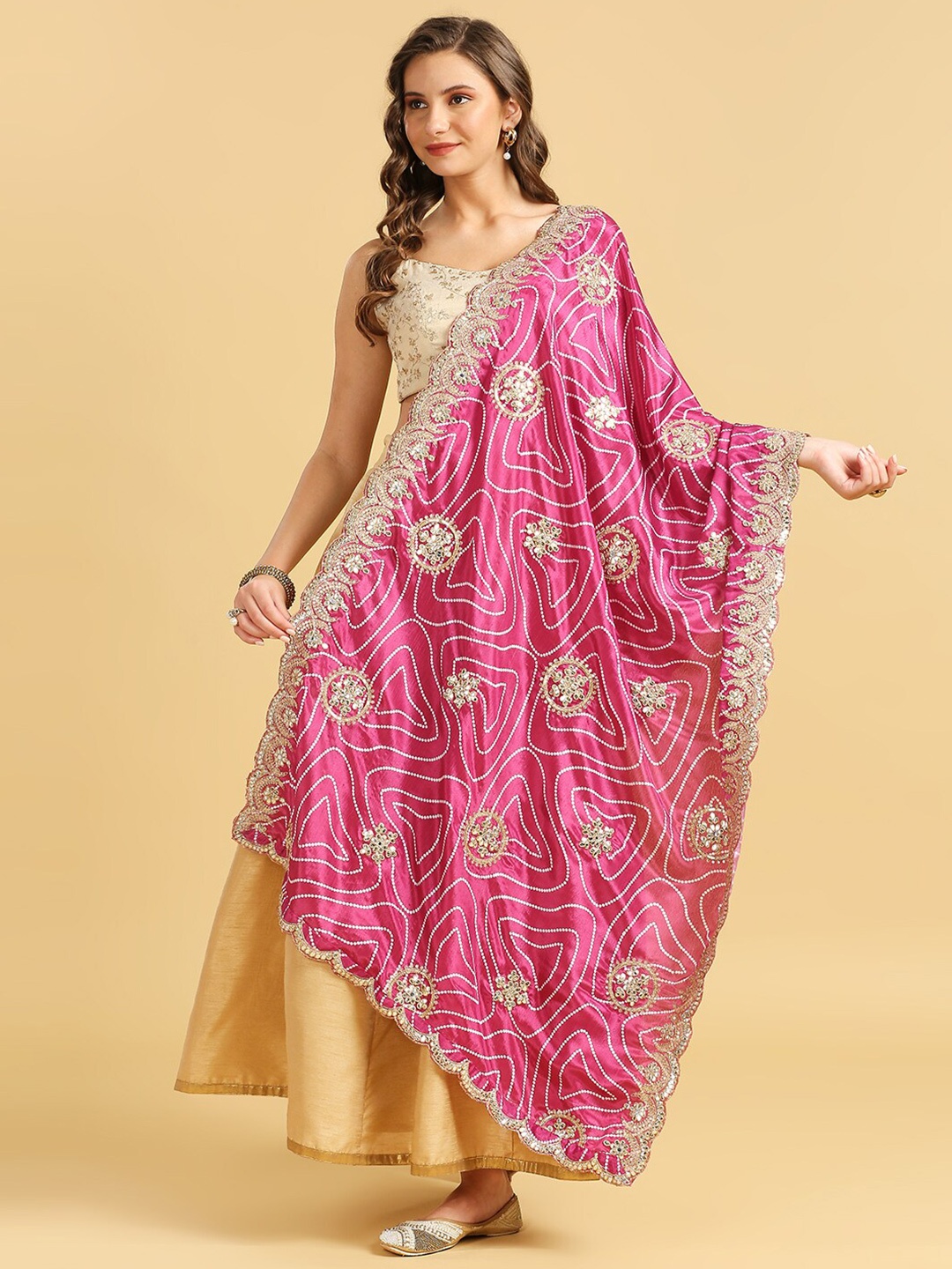 

Dupatta Bazaar Embroidered Gotta Patti Dupatta, Burgundy