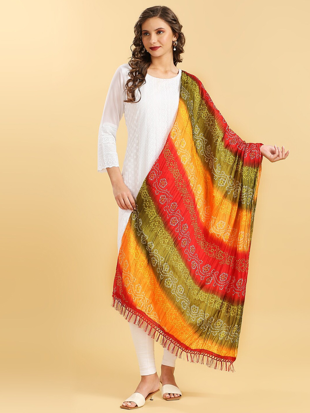 

Dupatta Bazaar Bandhini Printed Tasselled Dupatta, Green