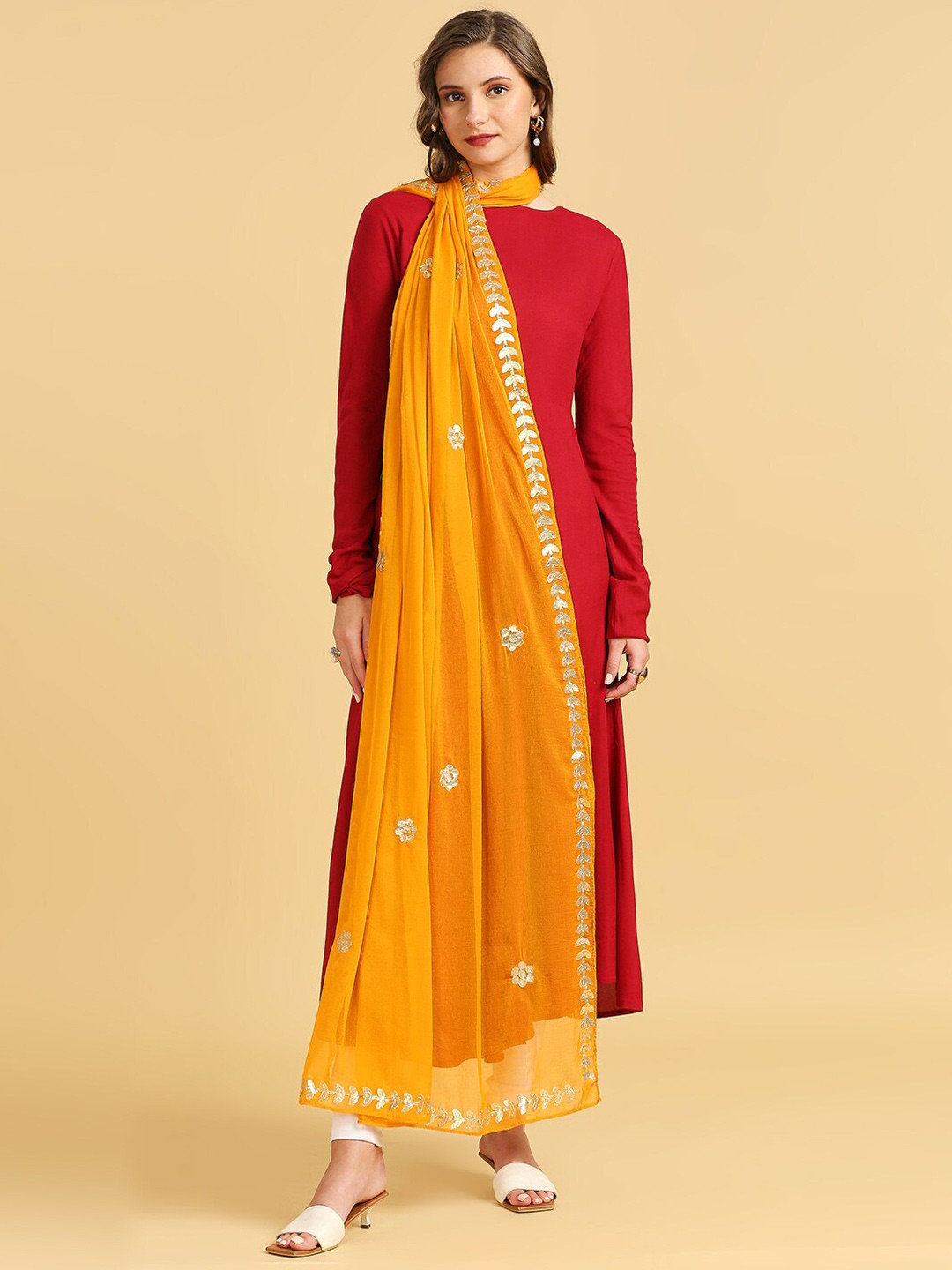 

Dupatta Bazaar Embroidered Gotta Patti Dupatta, Yellow