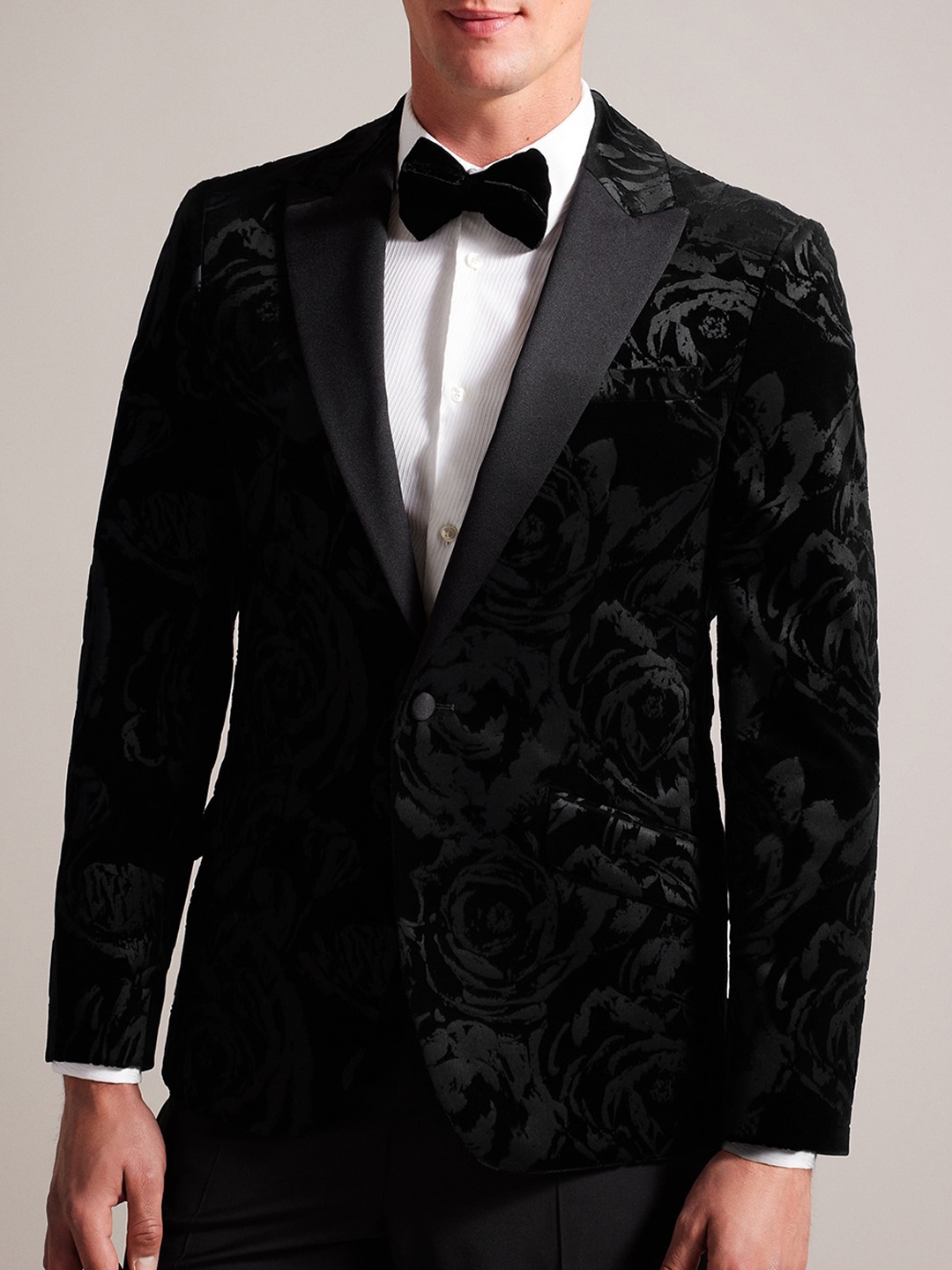 

Ted Baker Self Design Peaked Lapel Velvet Jacquard Party Blazer, Black