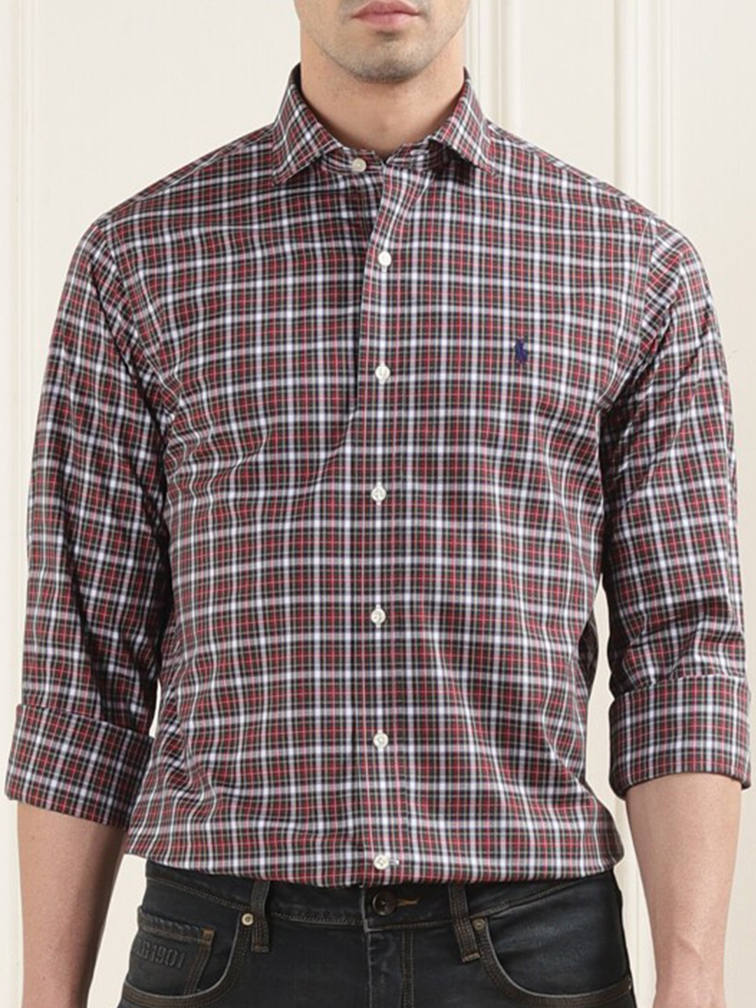 

Polo Ralph Lauren Custom Fit Grid Tattersall Checked Pure Cotton Formal Shirt, Maroon