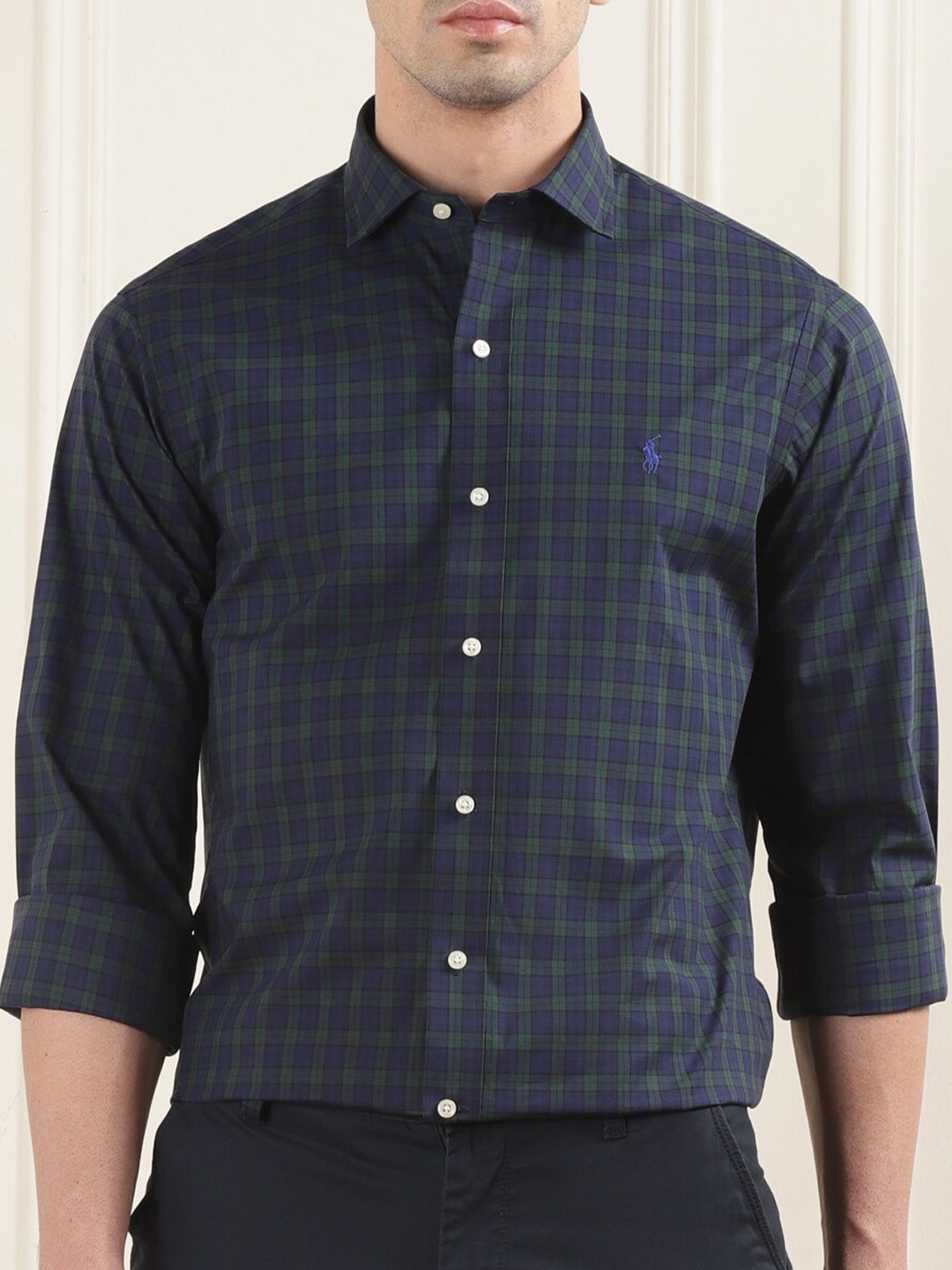 

Polo Ralph Lauren Custom Checked Pure Cotton Formal Shirt, Navy blue