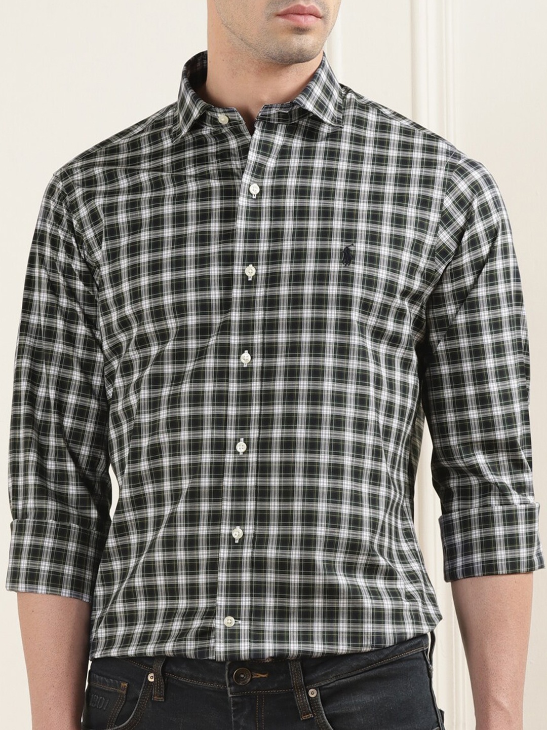 

Polo Ralph Lauren Slim Fit Gingham Checked Pure Cotton Custom Fit Plaid Casual Shirt, Green