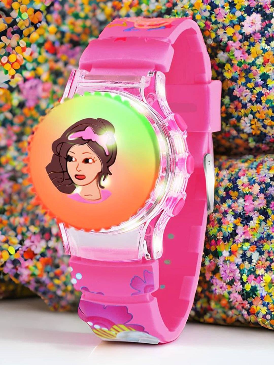 Shocknshop Kids Printed Multi Function Digital Watch WCH103, Pink