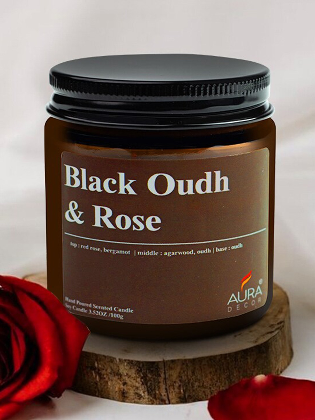 

AuraDecor Amber Brown Rose Scented Fragrance Jar Candle