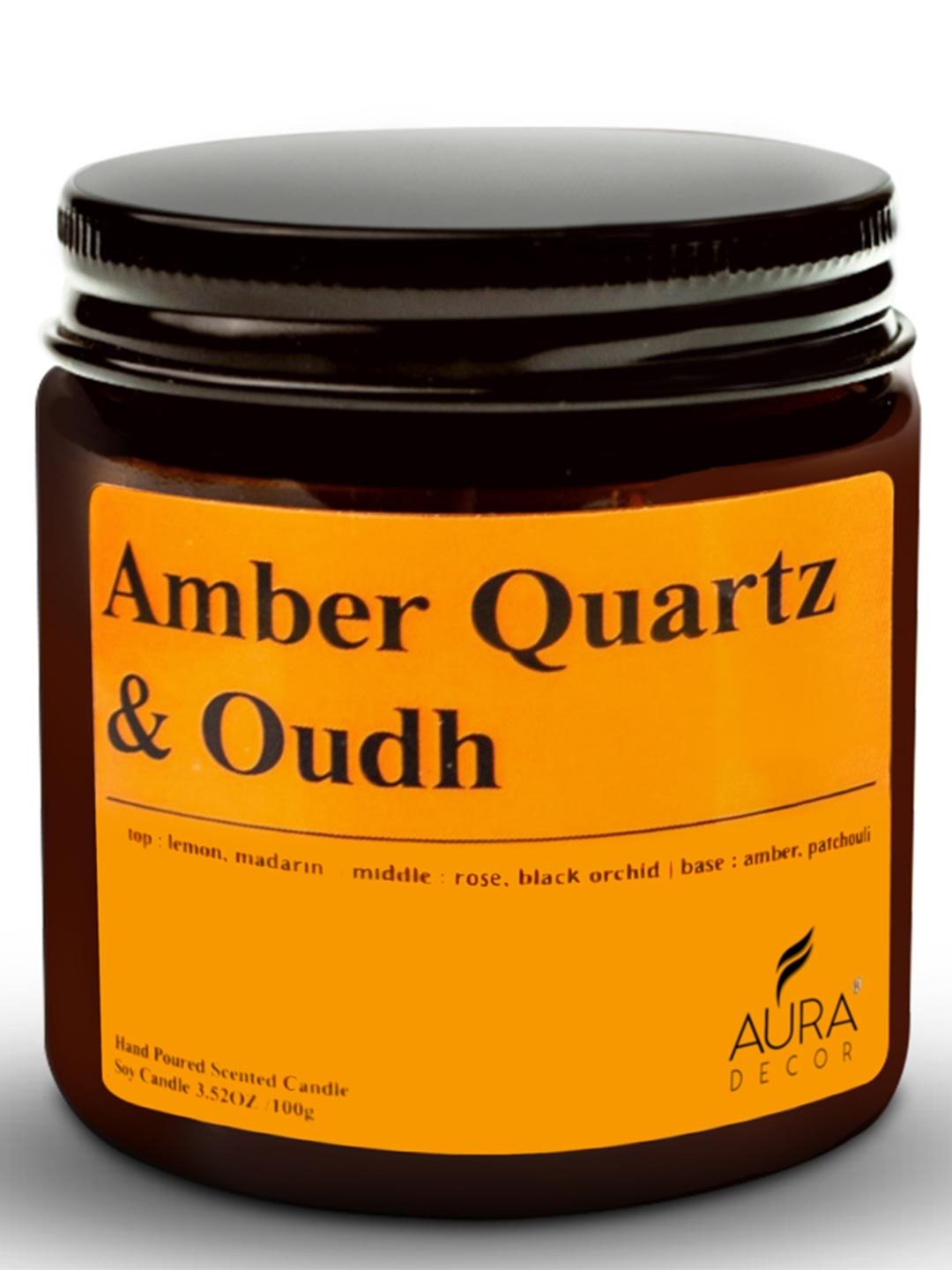 

AuraDecor Amber Brown Quartz and Oudh Scented Soy Wax Jar Candle
