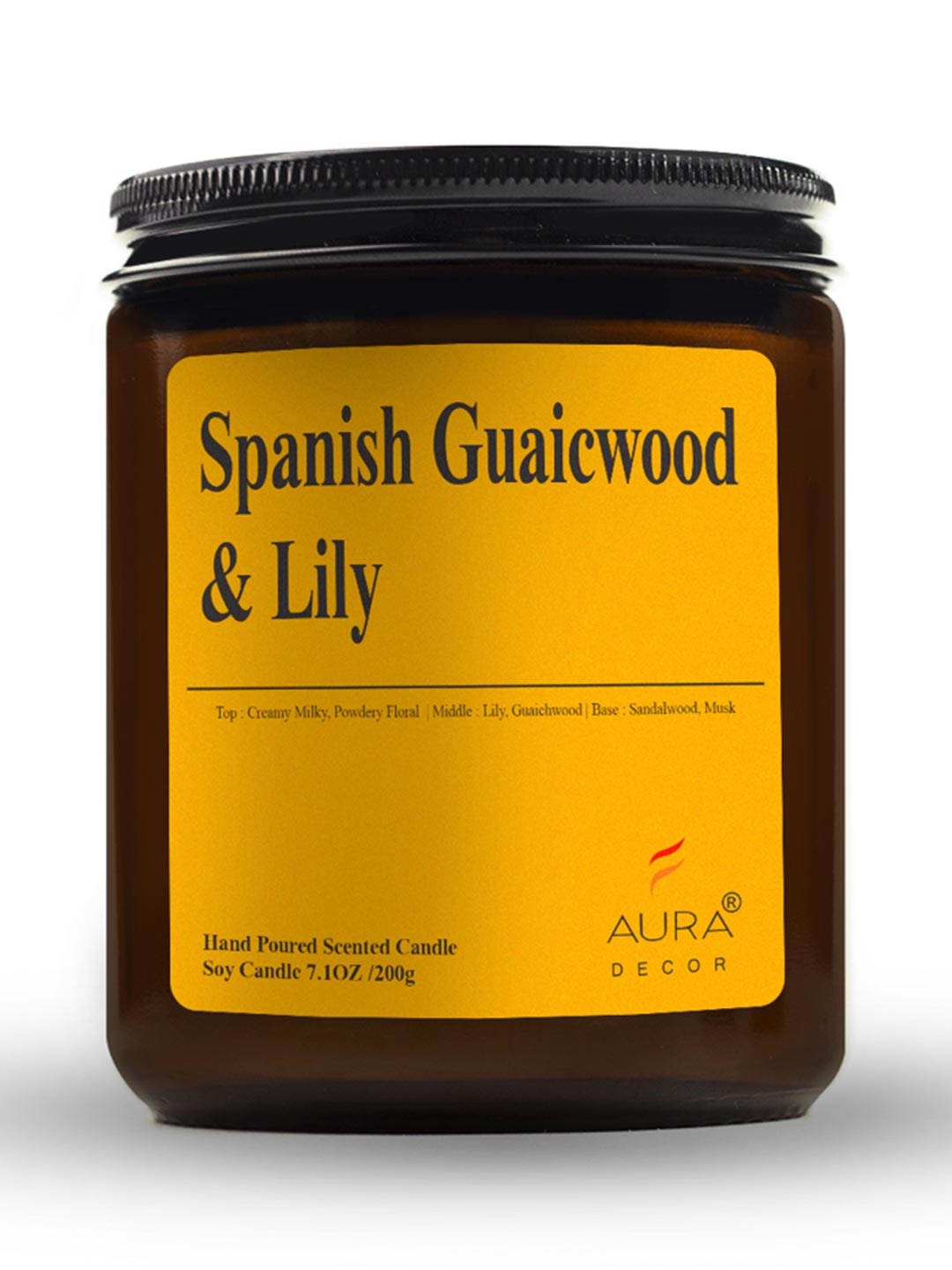 

AuraDecor Amber Brown Spanish Guaicwood & Lily Scented Soy Wax Jar Candle