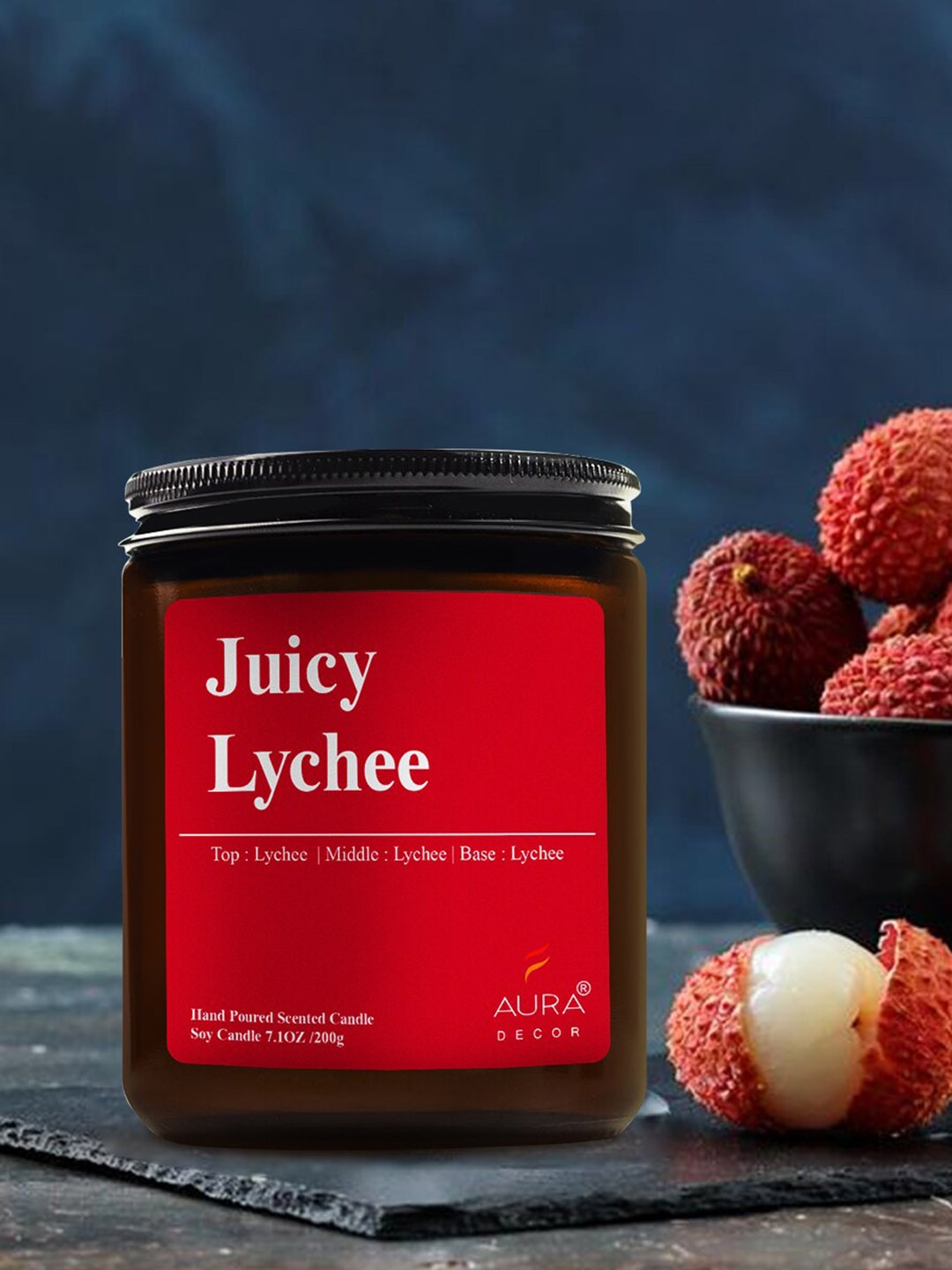 

AuraDecor Amber Brown Juicy Lychee Scented Soy Wax Jar Candle