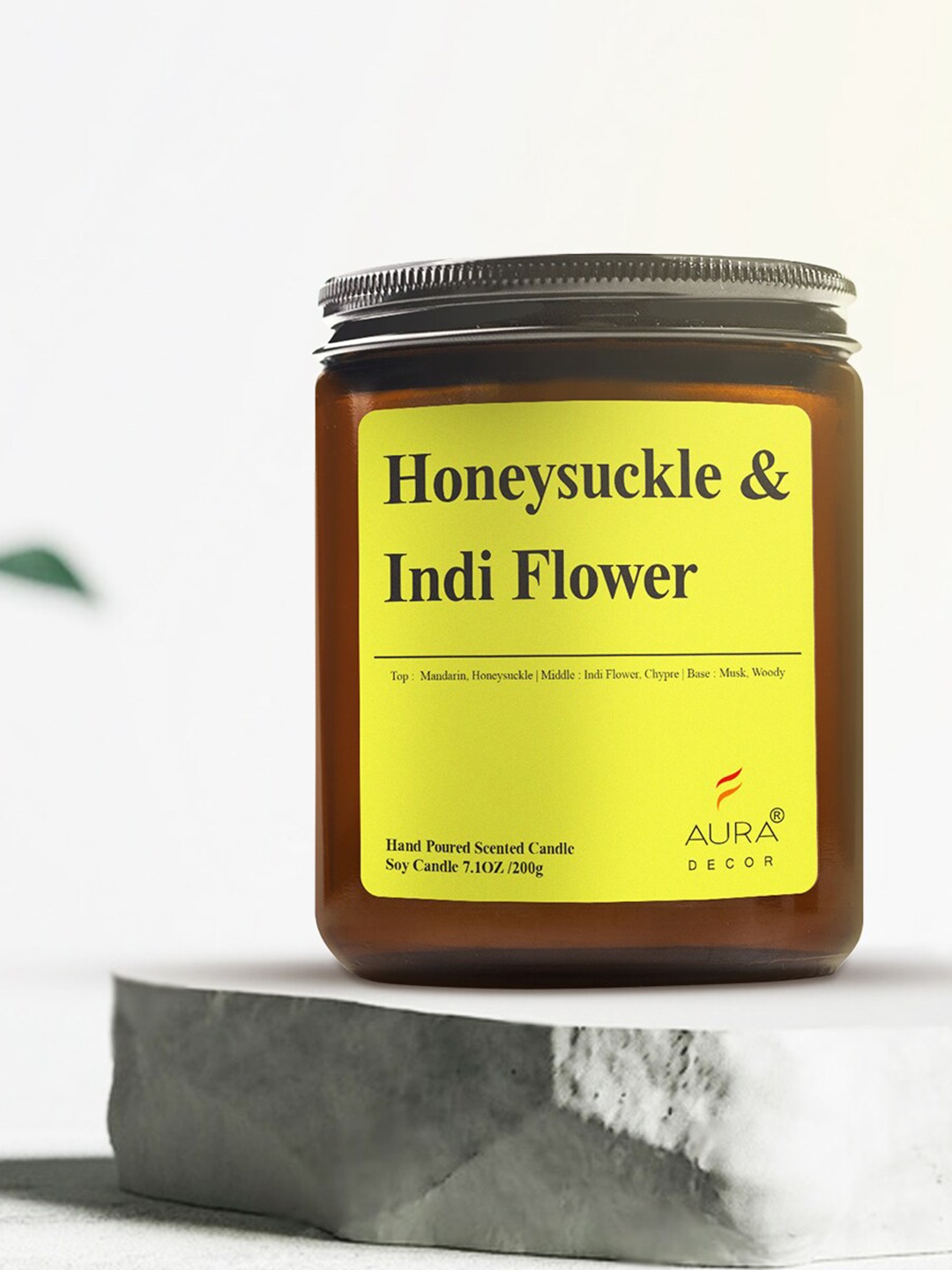 

AuraDecor Amber Brown Honey Suckle & Indiflower Scented Soy Wax Jar Candle
