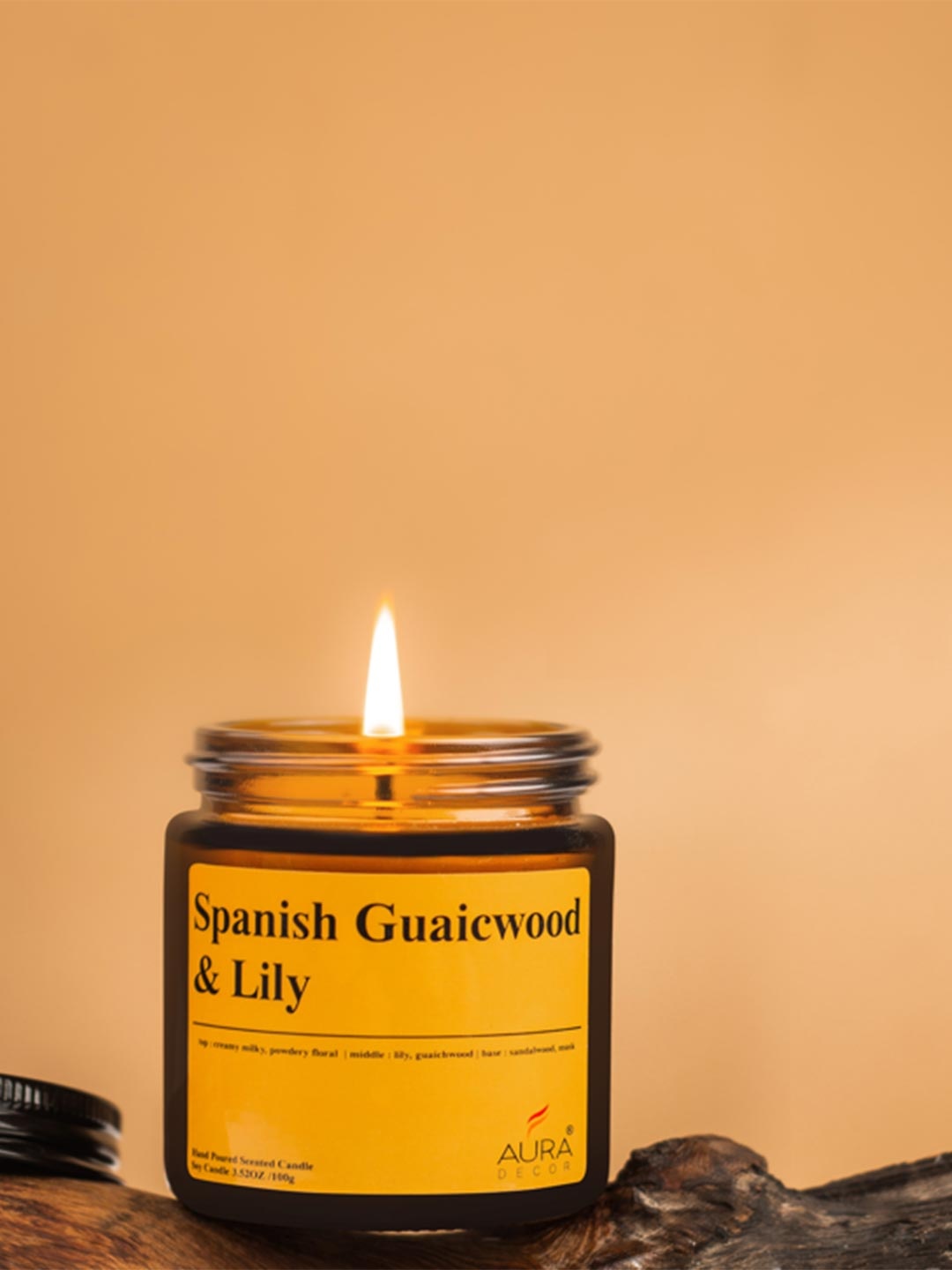 

AuraDecor Amber Brown Spanish Guaicwood & Lily Scented Soy Wax Jar Candle