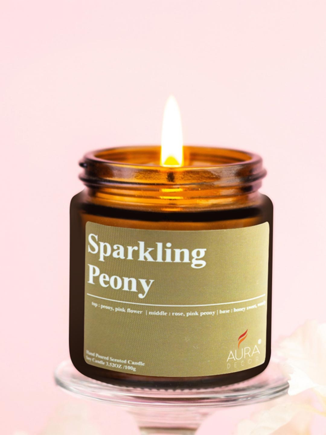 

AuraDecor Amber Brown Sparkling Peony Scented Soy Wax Jar Candle