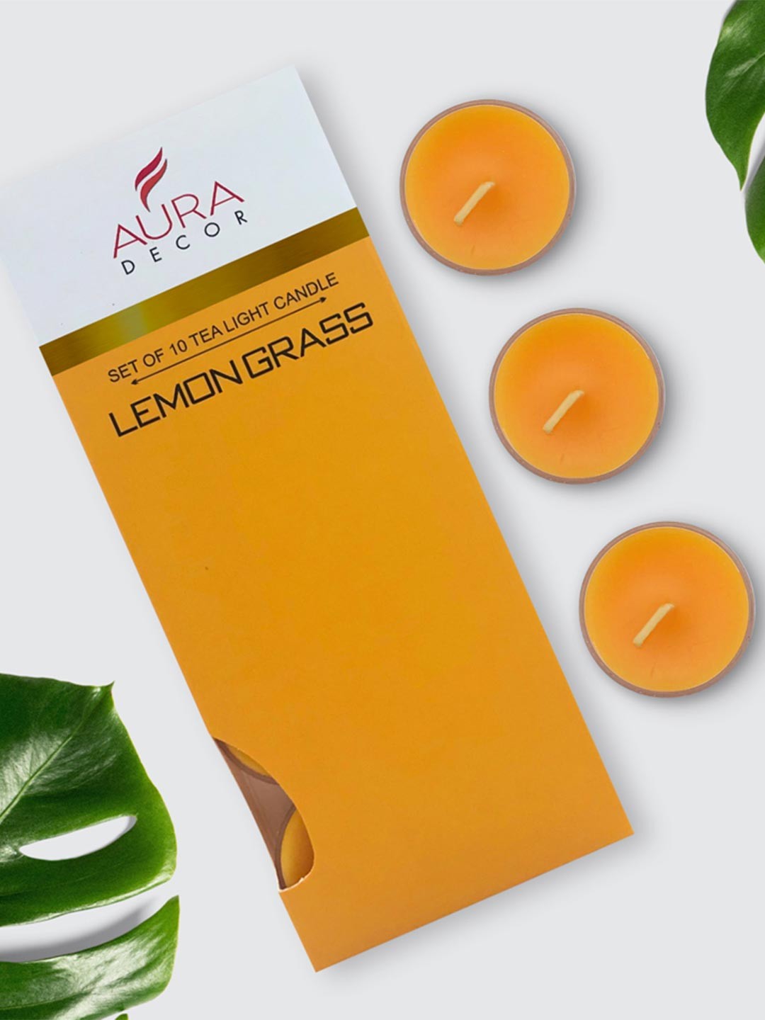 

AuraDecor Orange 10 PCs Lemongrass Fragrance Acrylic Tealight Candles, Yellow
