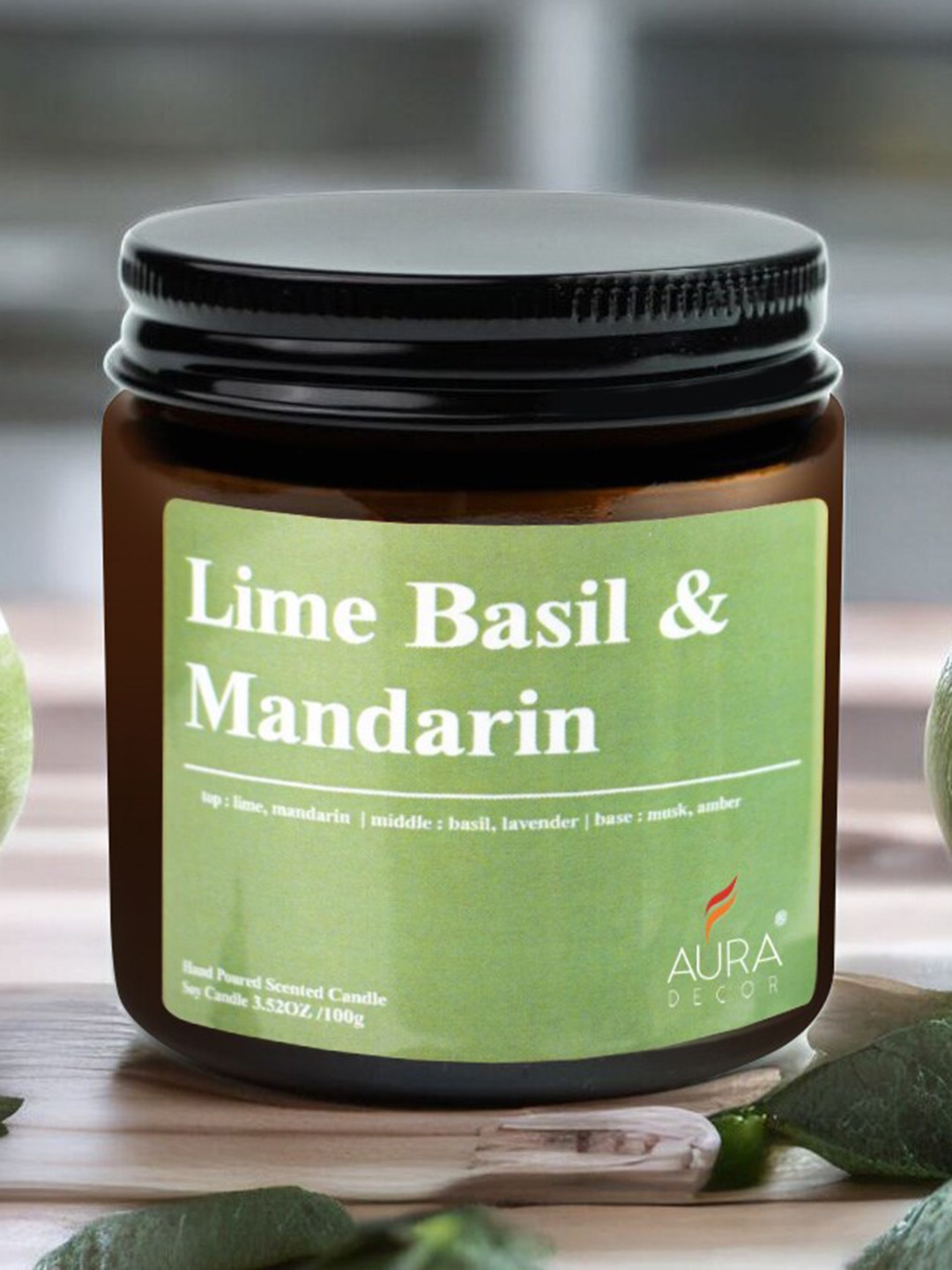 

AuraDecor Amber Brown Lime Basil and Mandarin Scented Soy Wax Jar Candle