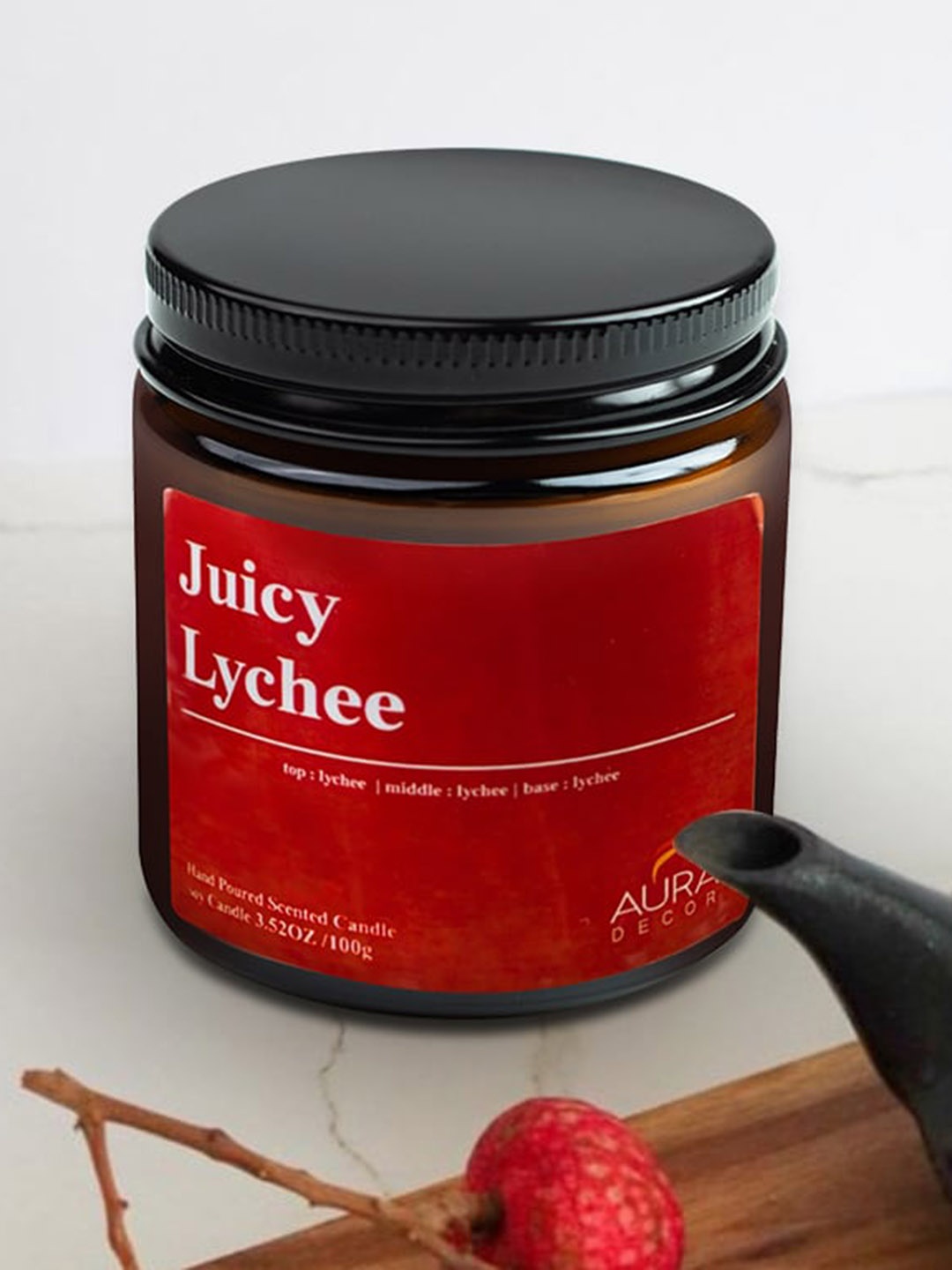 

AuraDecor Amber Brown Juicy Lichee Scented Soy Wax Jar Candle