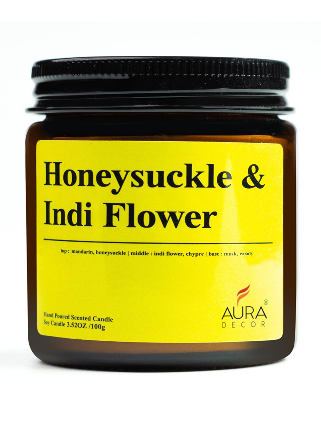 

AuraDecor Amber Brown Honey Suckle & IndiFlower Scented Soy Wax Jar Candle
