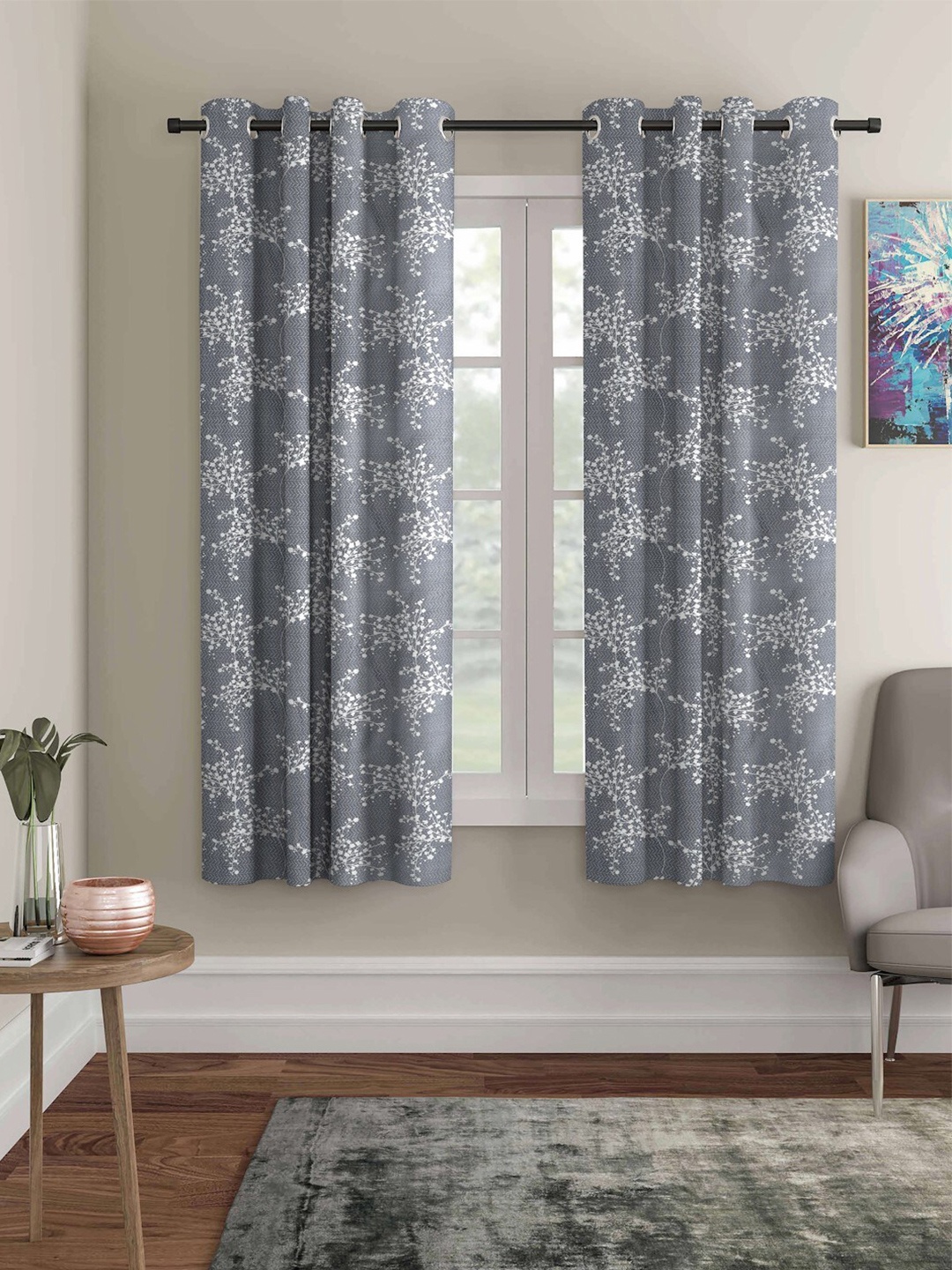 

ERIC LONDON Grey 2-Pieces Floral Room Darkening Window Curtains