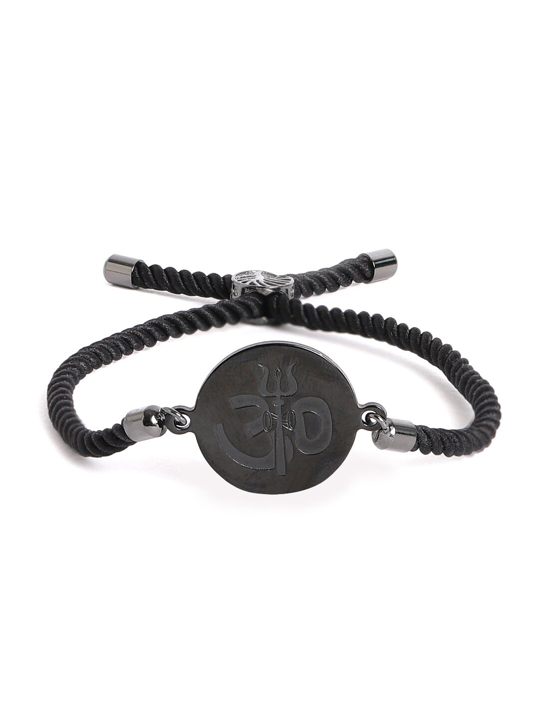 

EL REGALO Men Rhodium Plated Stainless Steel Multistrand Bracelet, Black