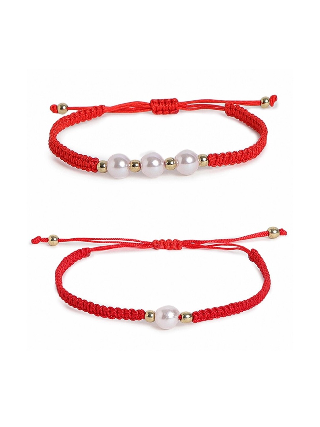 

EL REGALO Unisex Set Of 2 Beaded Charm Bracelet, Red