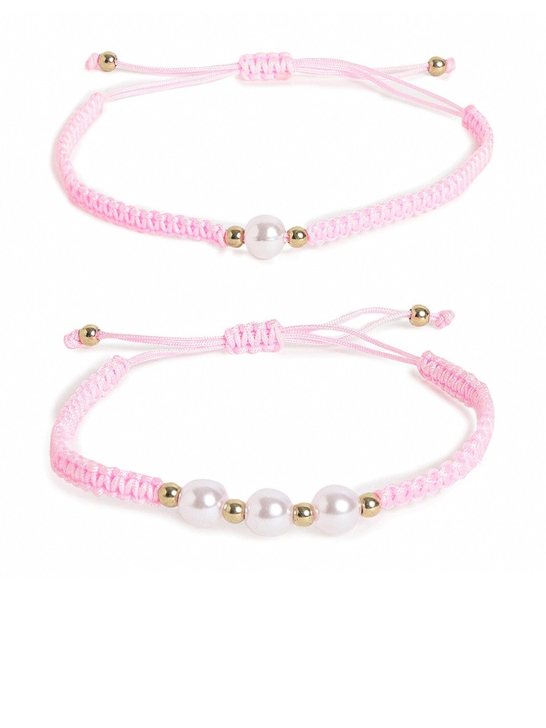 

EL REGALO Unisex Set of 2 Beaded Charm Bracelets, Pink