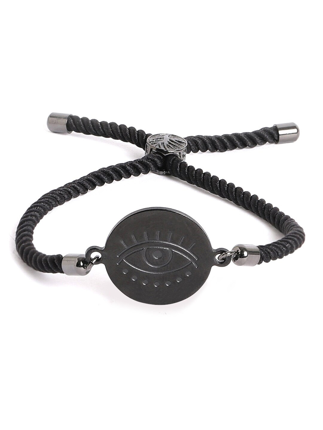 

EL REGALO Men Rhodium-Plated Charm Bracelet, Black