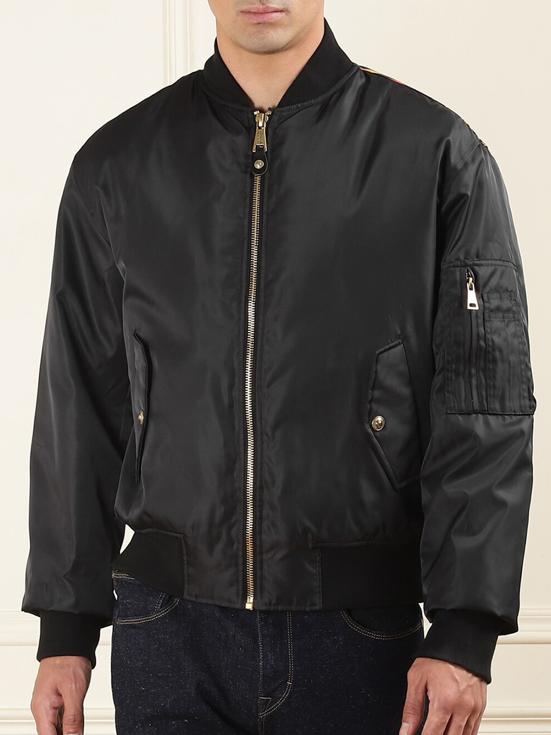 

Versace Jeans Couture Graphic Printed Stand Collar Bomber Jacket, Black