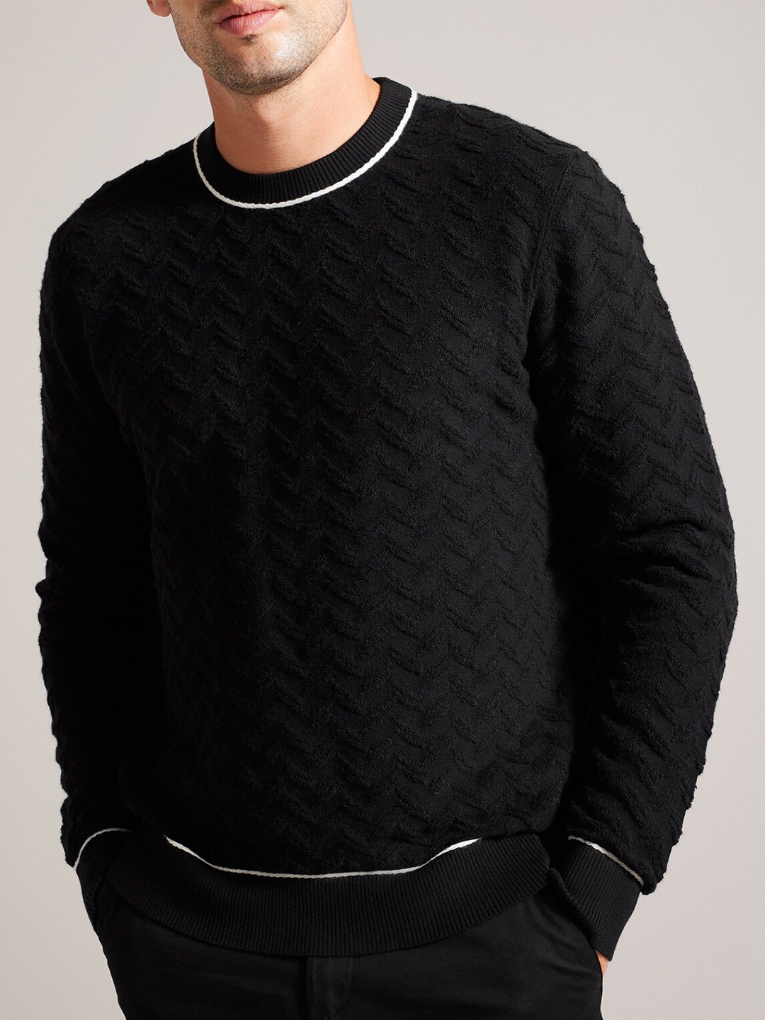 

Ted Baker Cable Knit Self Design Pullover, Black