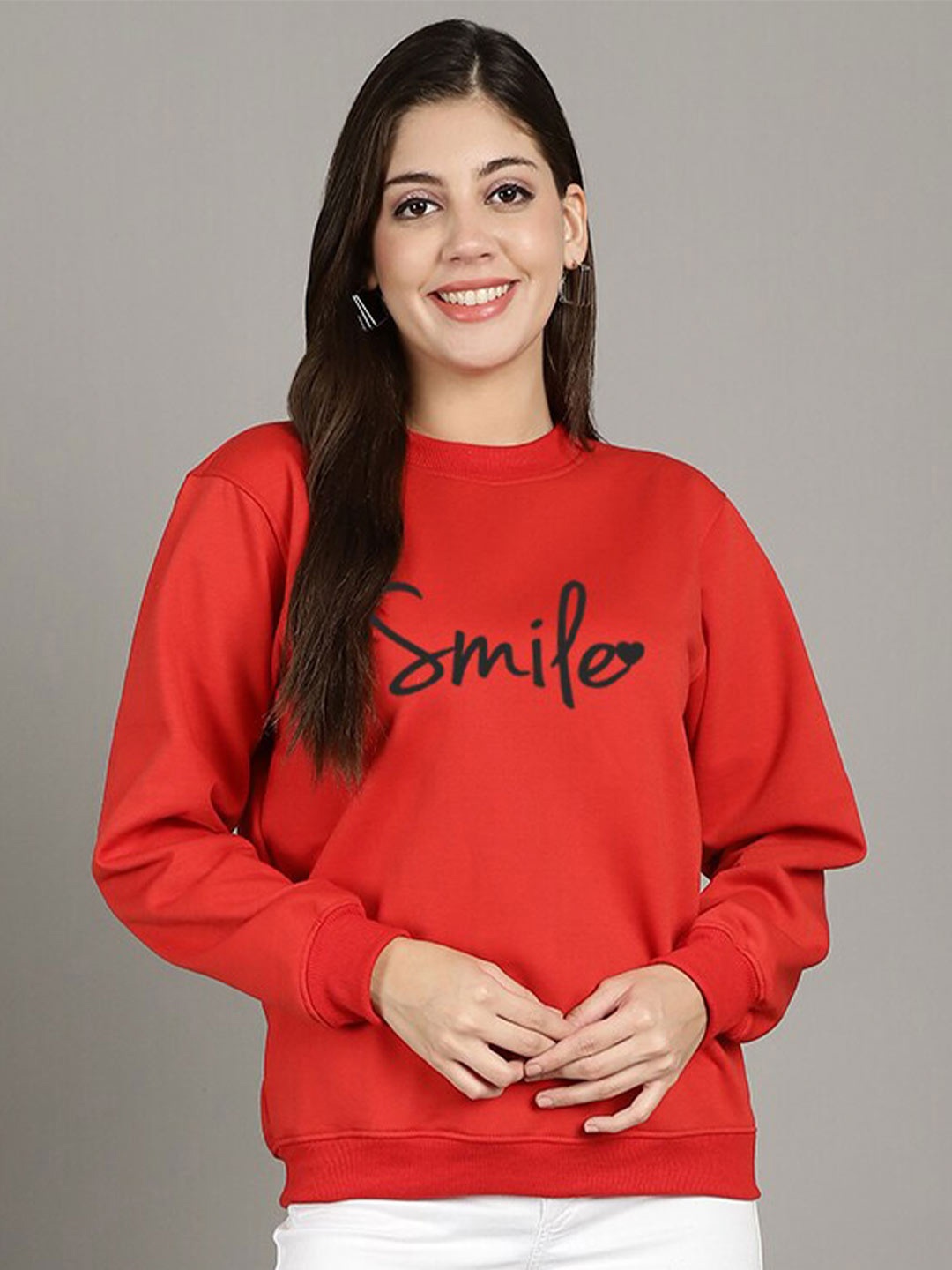 

GRACIT Typography Printed Fleece Pullover Sweatshirt, Red