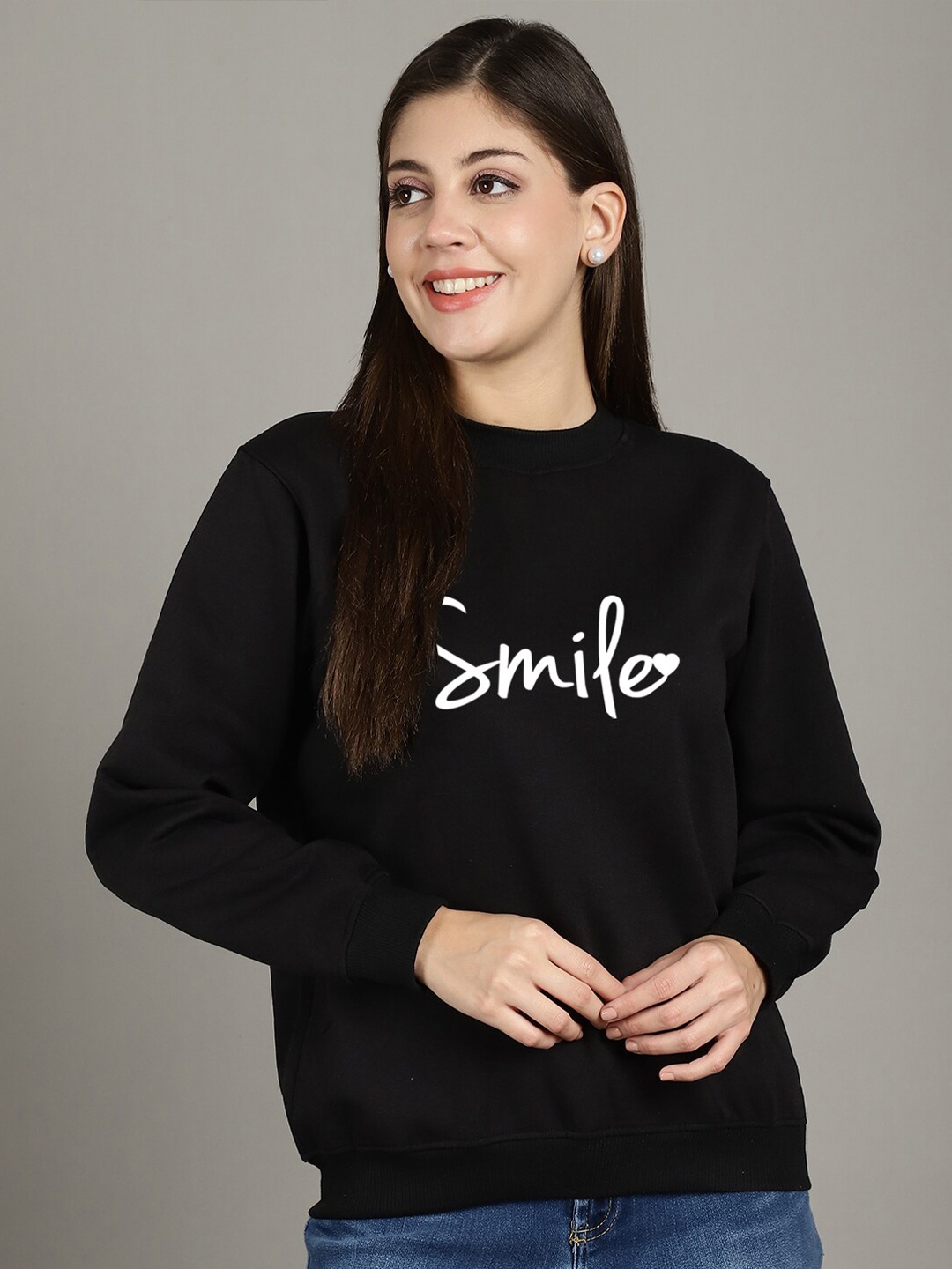 

GRACIT Typography Printed Fleece Pullover Sweatshirt, Black