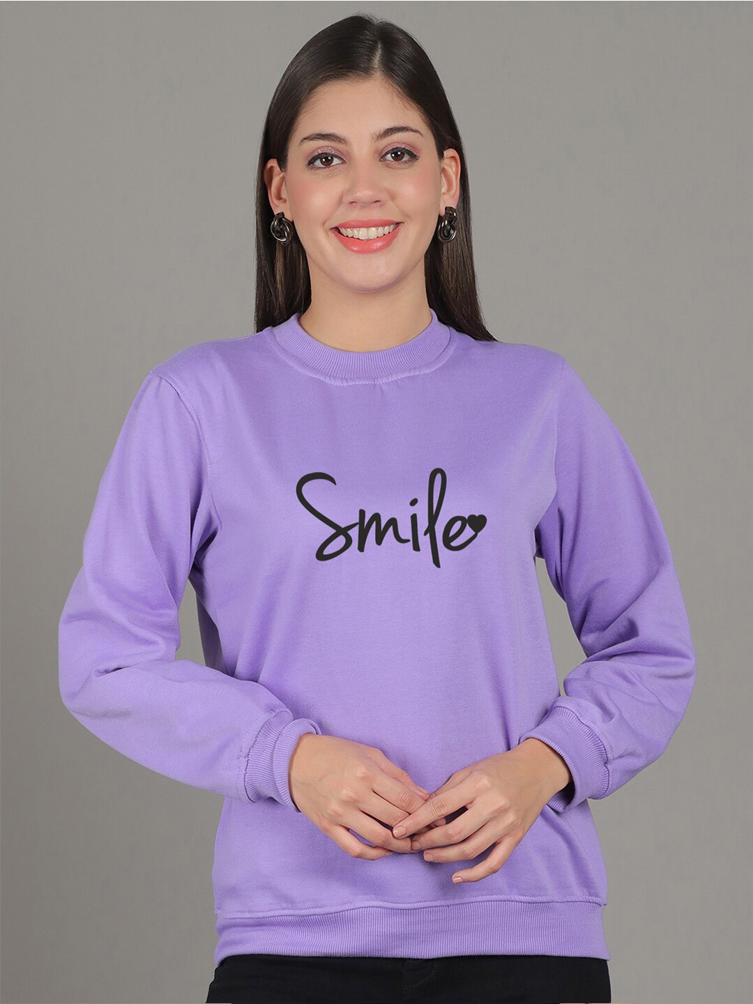 

GRACIT Typography Printed Fleece Pullover Sweatshirt, Purple