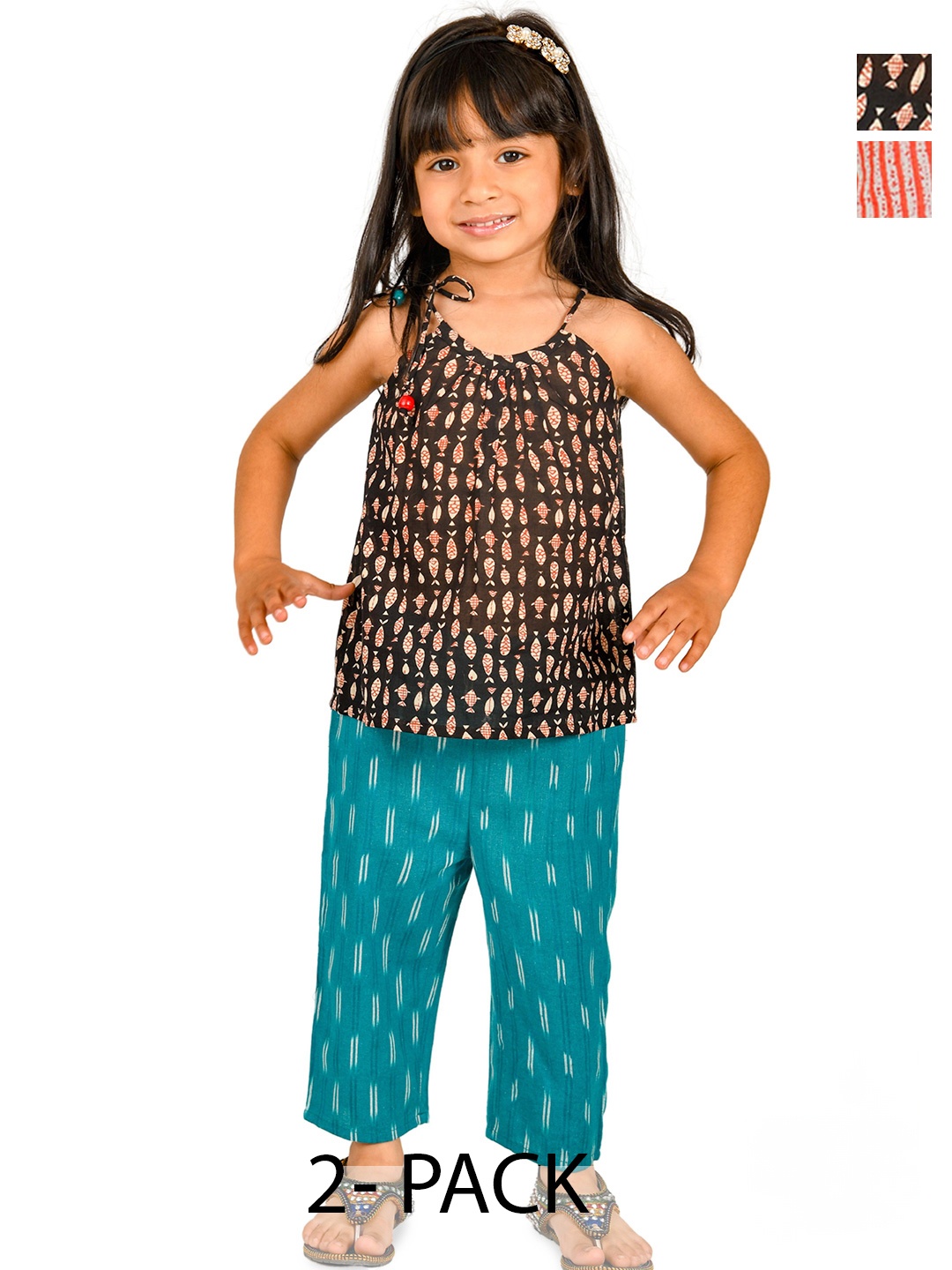 

Tiny Bunnies Girls Pack of 2 Printed Pure Cotton Top with Trousers, Black