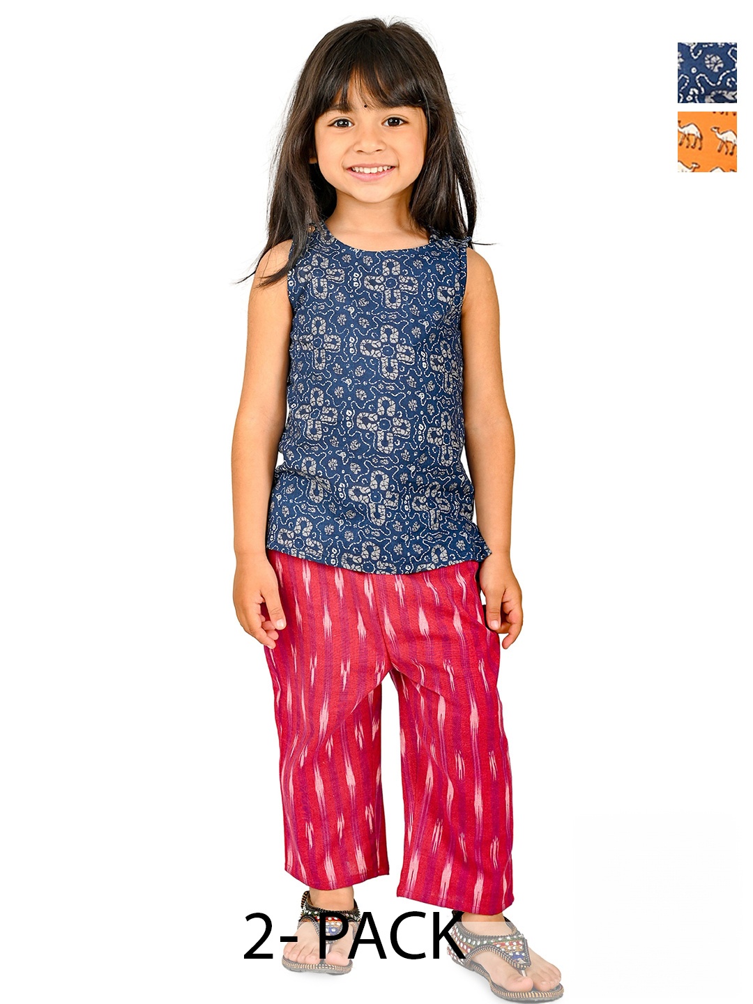 

Tiny Bunnies Girls Pack of 2 Printed Pure Cotton Top with Trousers, Blue